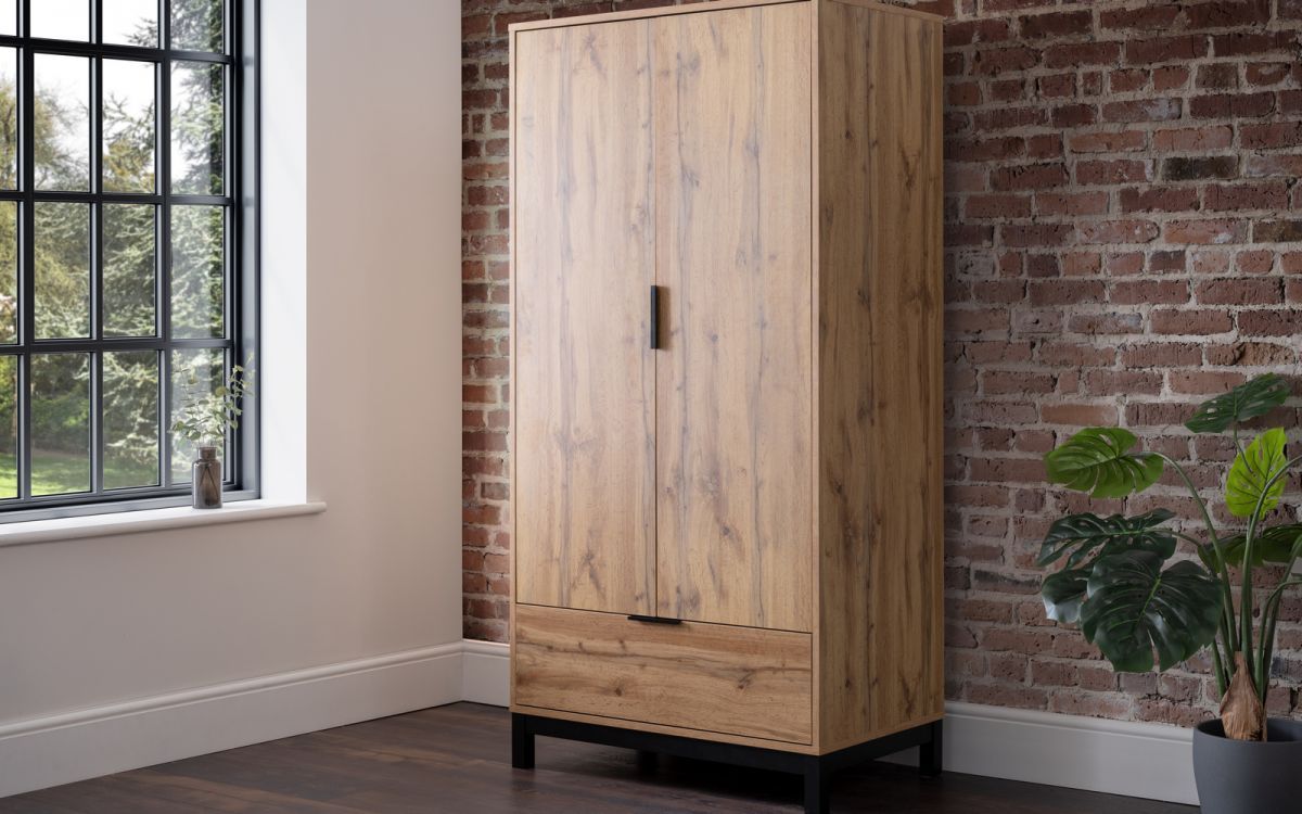 Wardrobe - BLAINE 2 Door Wardrobe Oak 92cm - JB Collections