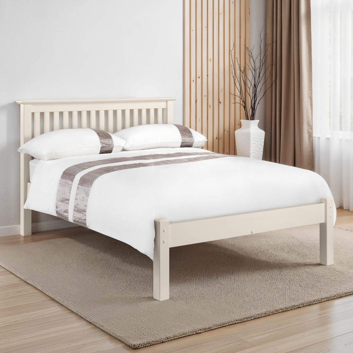 Barcelona White or Pine LFE Bed Frame-Small Double 4ft - Stone White