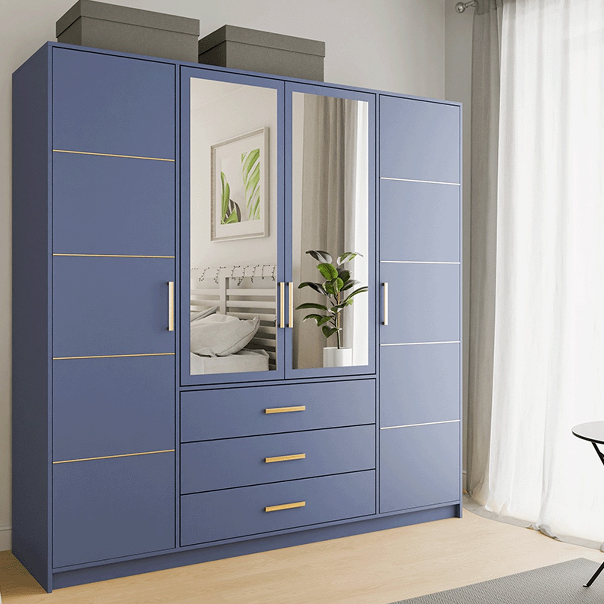 Wardrobe - BARNSLEY 4 Door Wardrobe Blue 196cm - Avellino & Wells