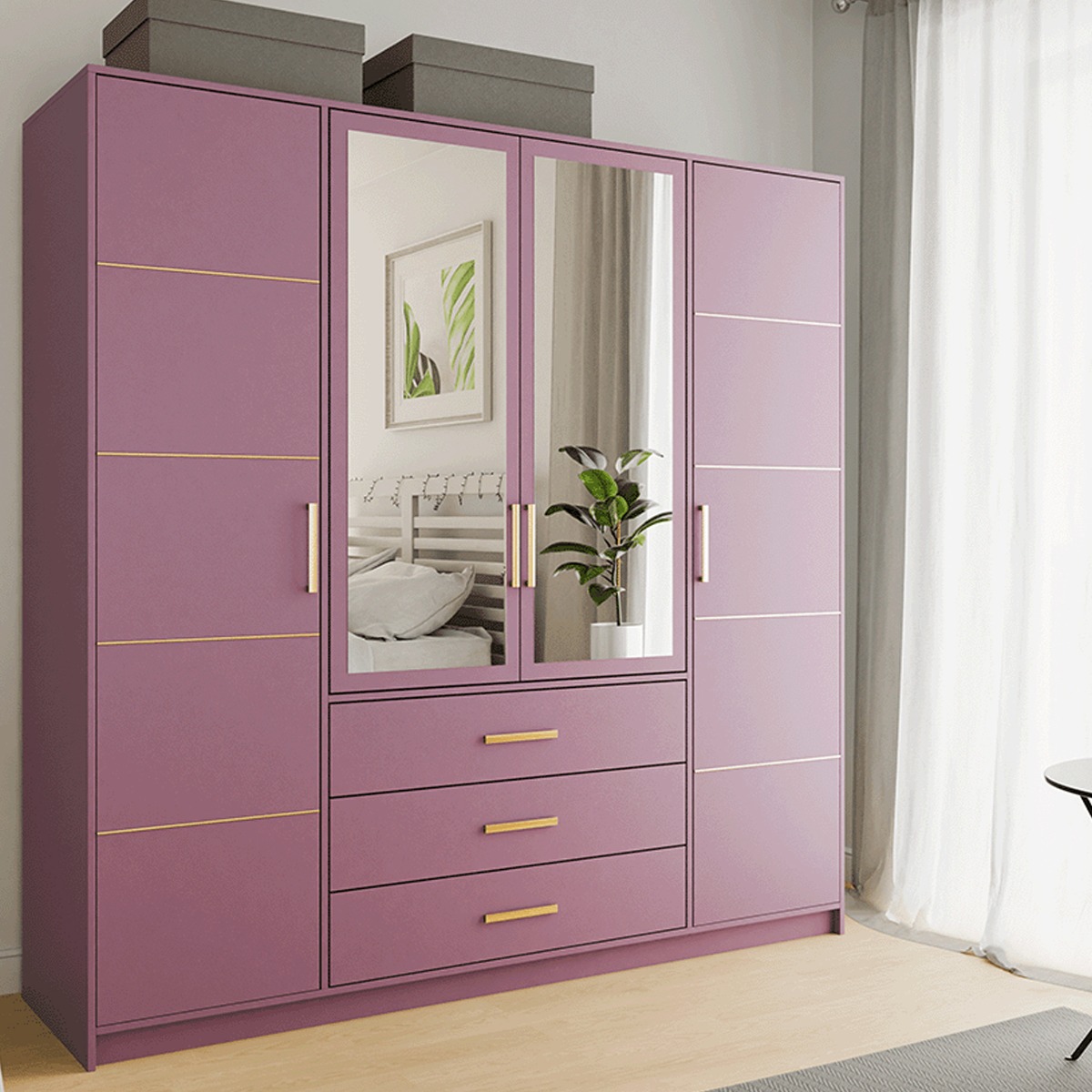Wardrobe - BARNSLEY 4 Door Wardrobe Plum 196cm - Avellino & Wells