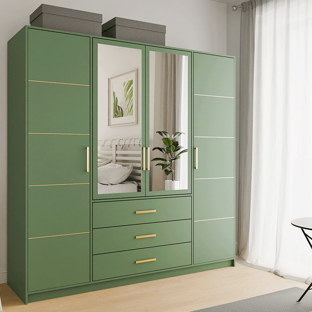 Wardrobe - BARNSLEY 4 Door Wardrobe Green 196cm - Avellino & Wells