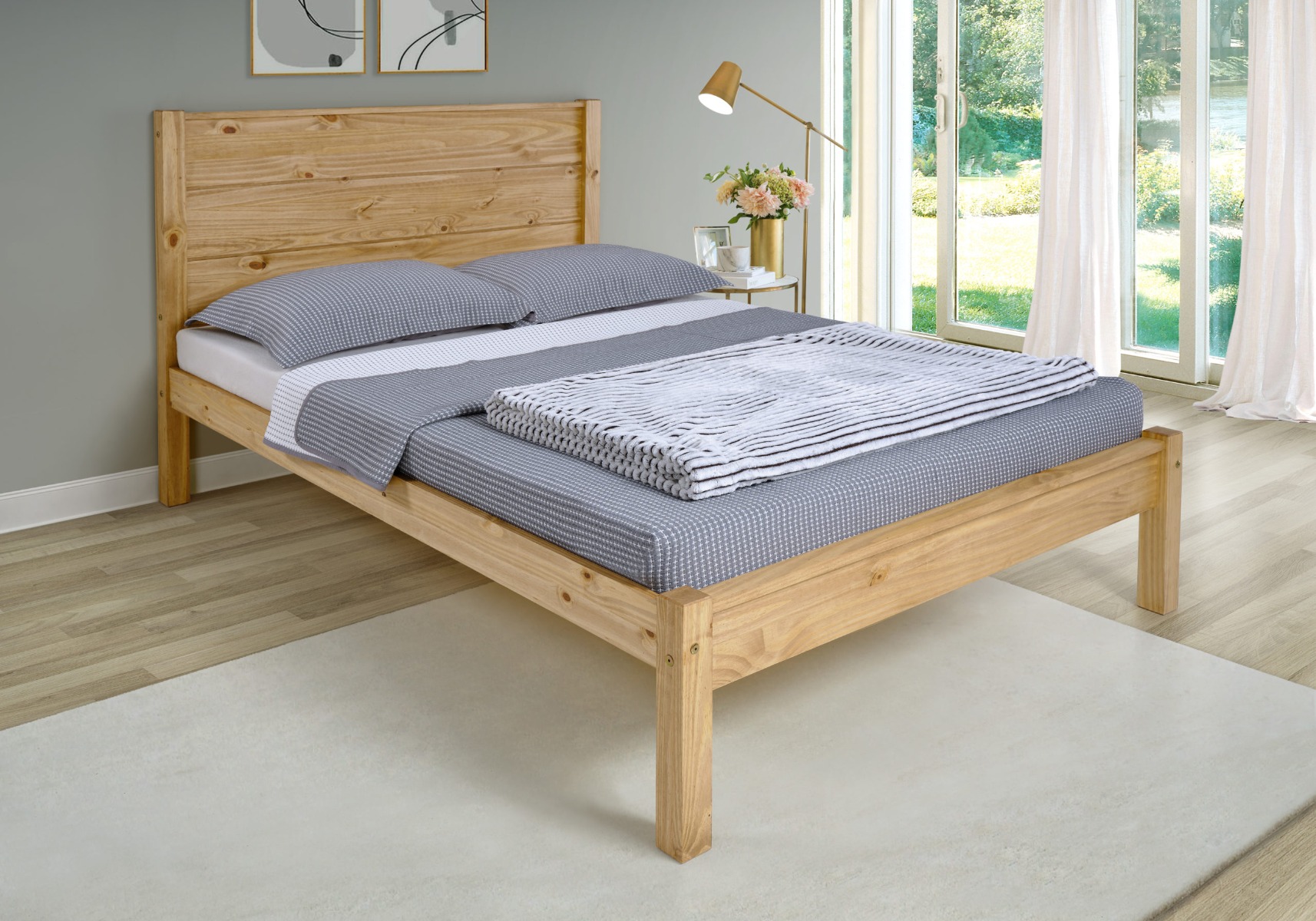 Barton 4ft6 Double Bed - Waxed Pine - Budget Deals