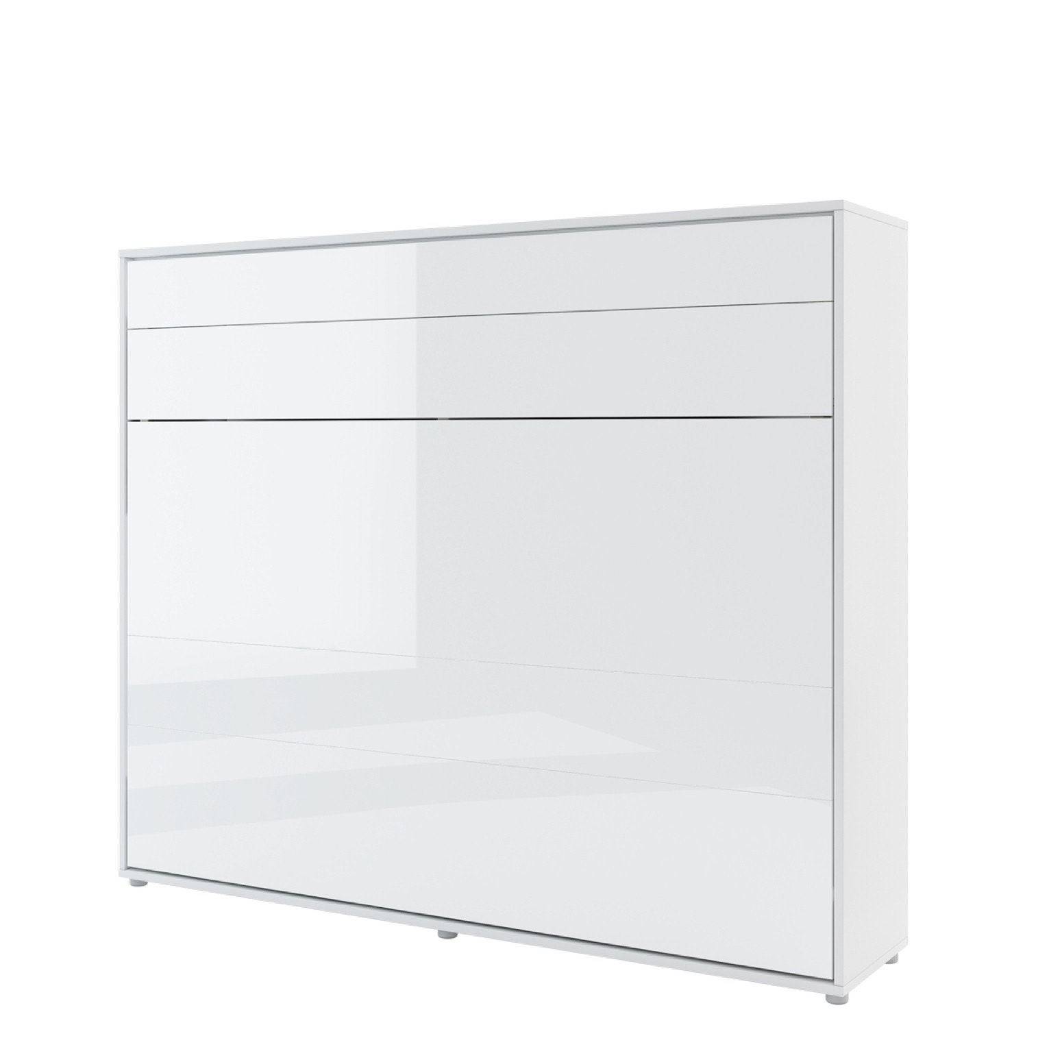 ArtNest Horizontal Wall Bed 160cm with Shelves - White Gloss - Art Nest