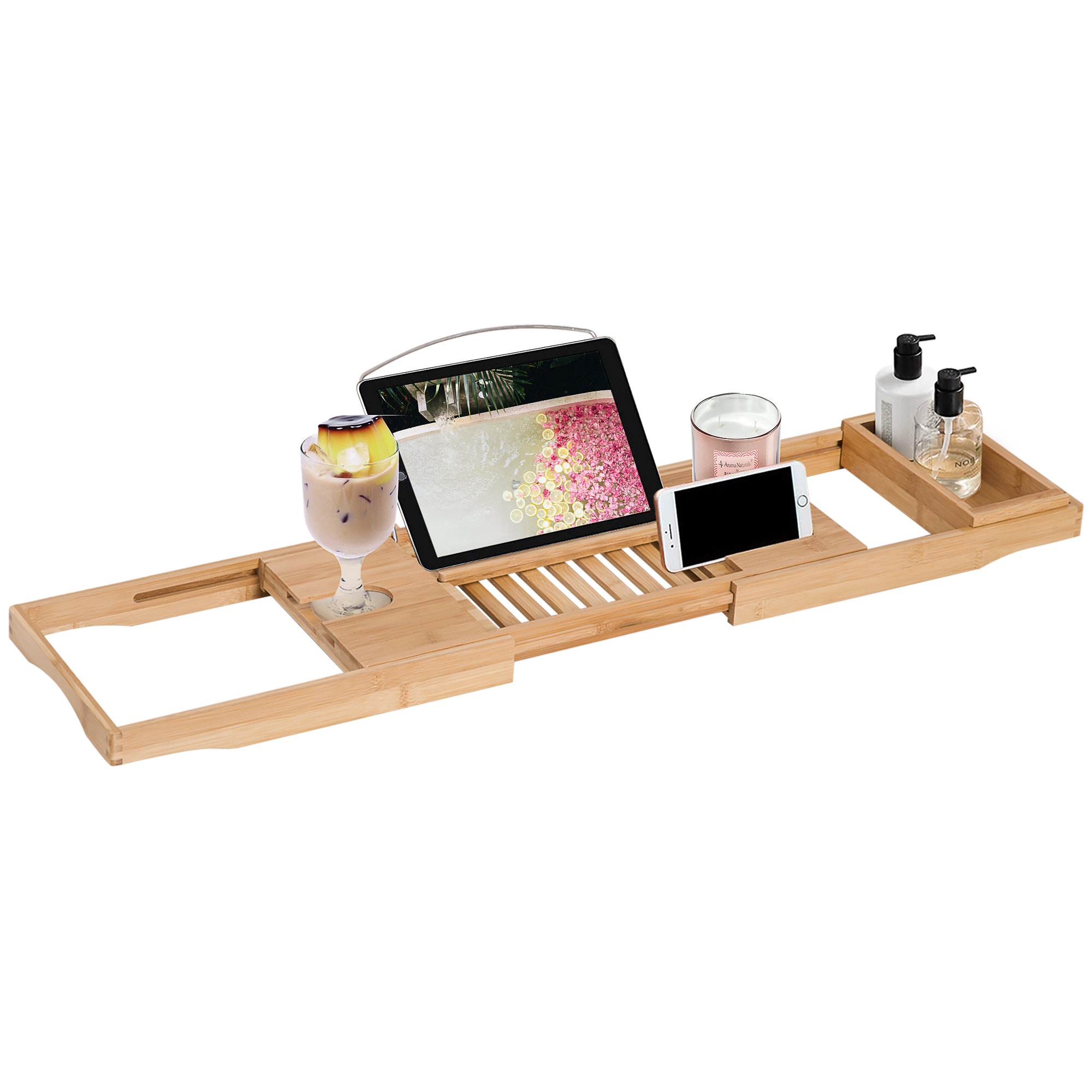 Extendable Bamboo Bathtub Shelf Rack Bath Caddy Tray Bathroom Storage 75-109Lx23.5Wx4T cm - Life Essentials
