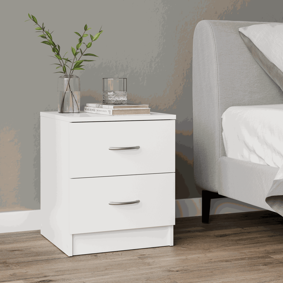 AYSFORD 2 Drawer Bedside Table - White - Avellino & Wells