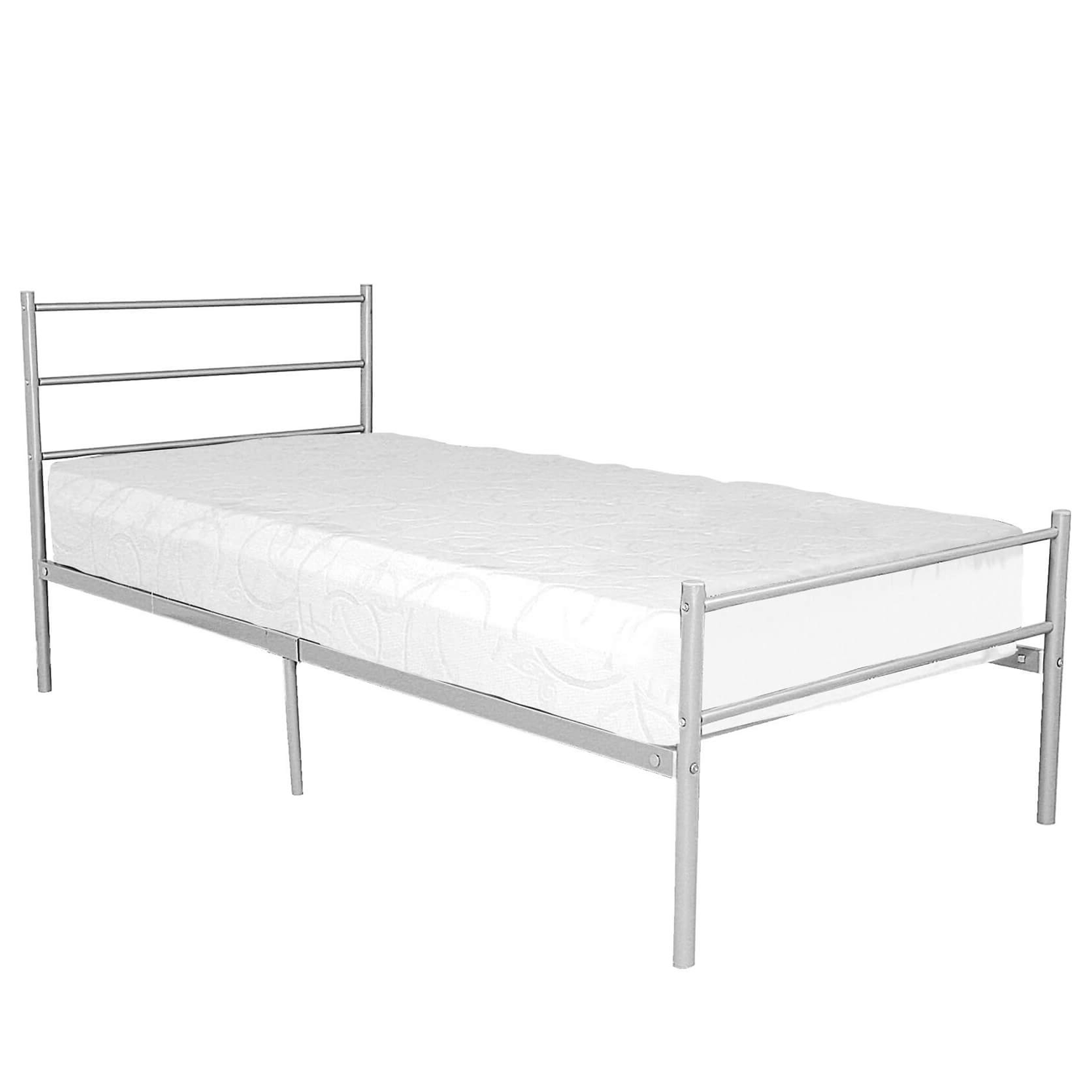 Hirwaun Double 4ft6 Metal Bed Frame with Central Legs Support in Silver - Sigrid Mills