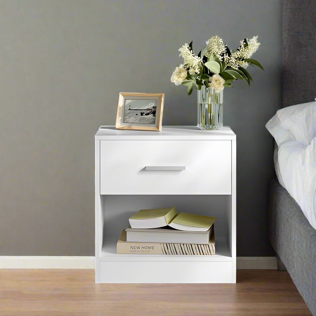 WESTORA Bedside Tables Set of 2 Modern Tables with Drawer for Bedroom or Living Room - White - The Urban Forge