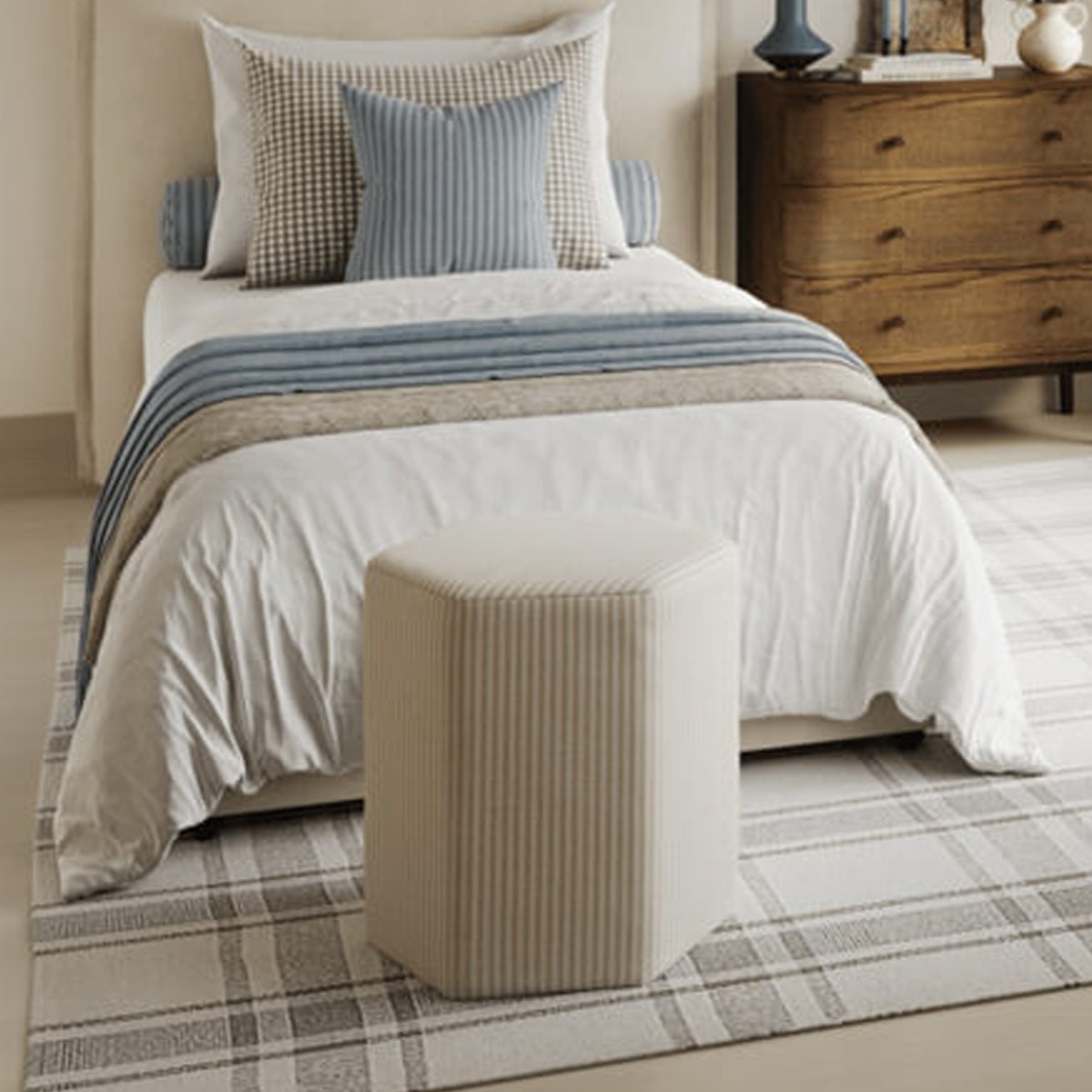 HAVEN Fabric Footstool - Beige - Leeds Plywood