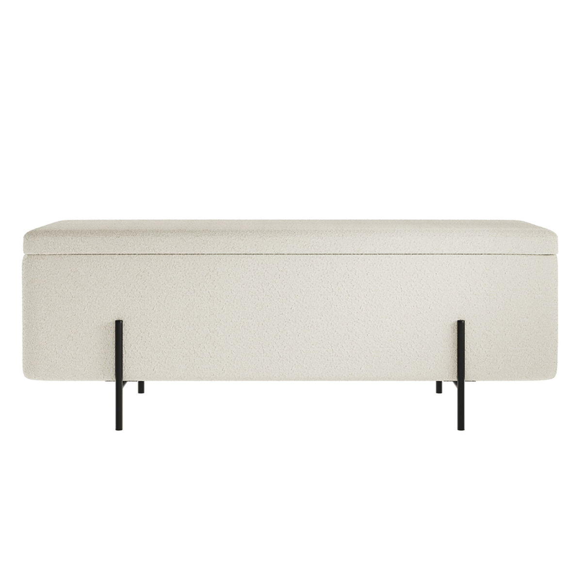 Felicity Storage Ottoman with Matte Black Legs - Ivory Boucle - Leeds Plywood