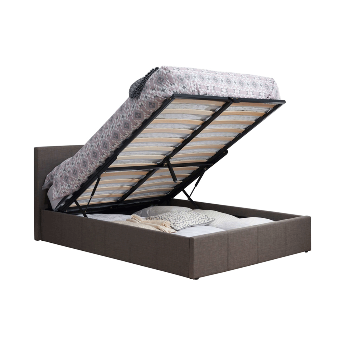 Birlea Berlin Fabric or Crushed Velvet Ottoman Bed - Kingsize 5ft - Grey - Birlea Essentials