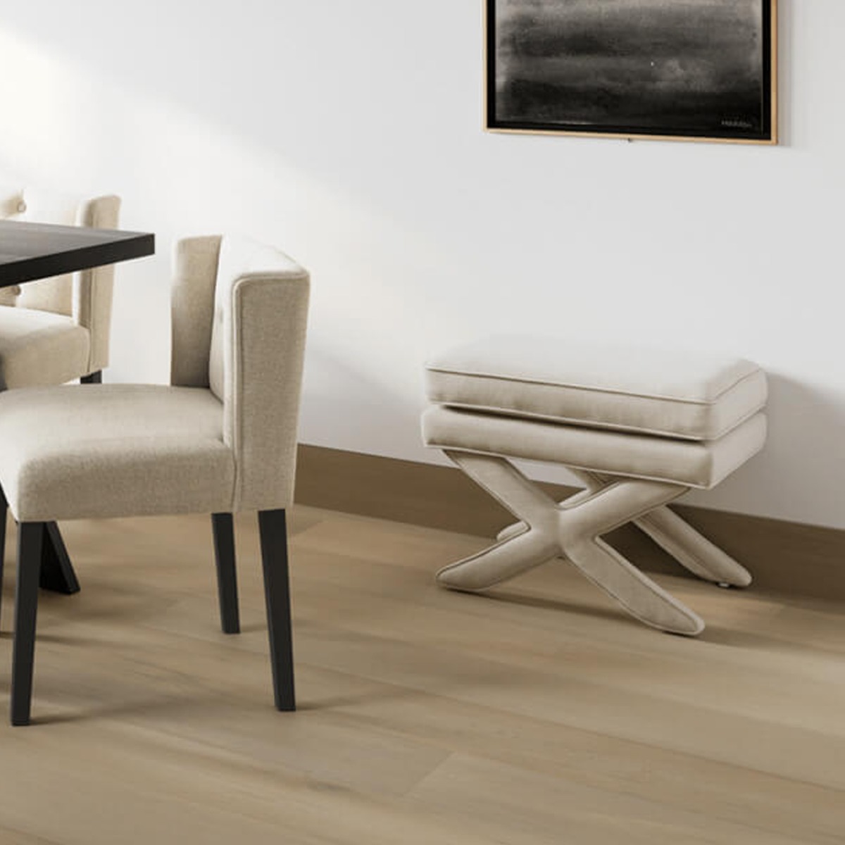RHOAN Linen Footstool - Stone - Leeds Plywood