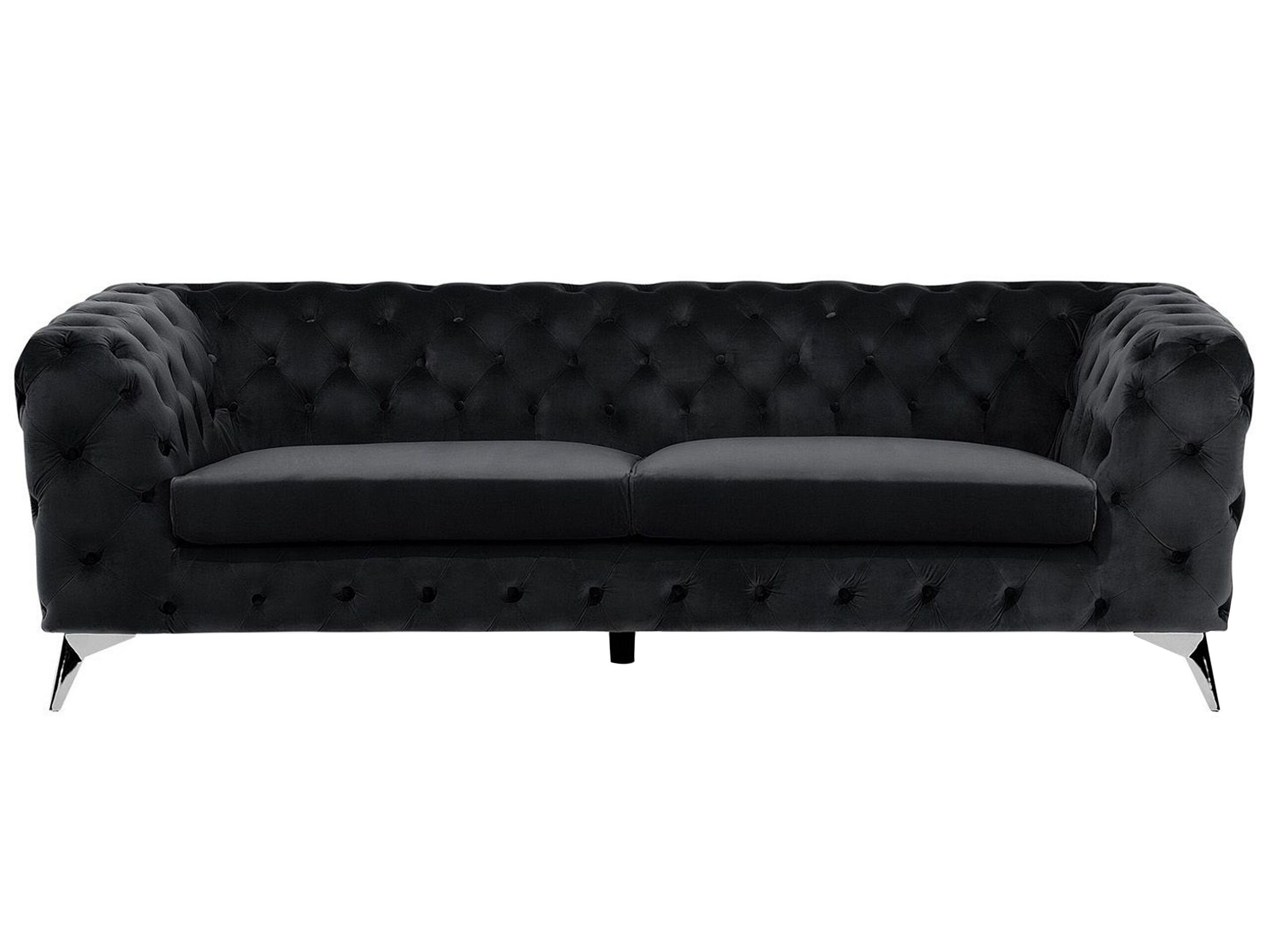 3 Seater Velvet Fabric Sofa Black SOTRA - Gemini Interiors