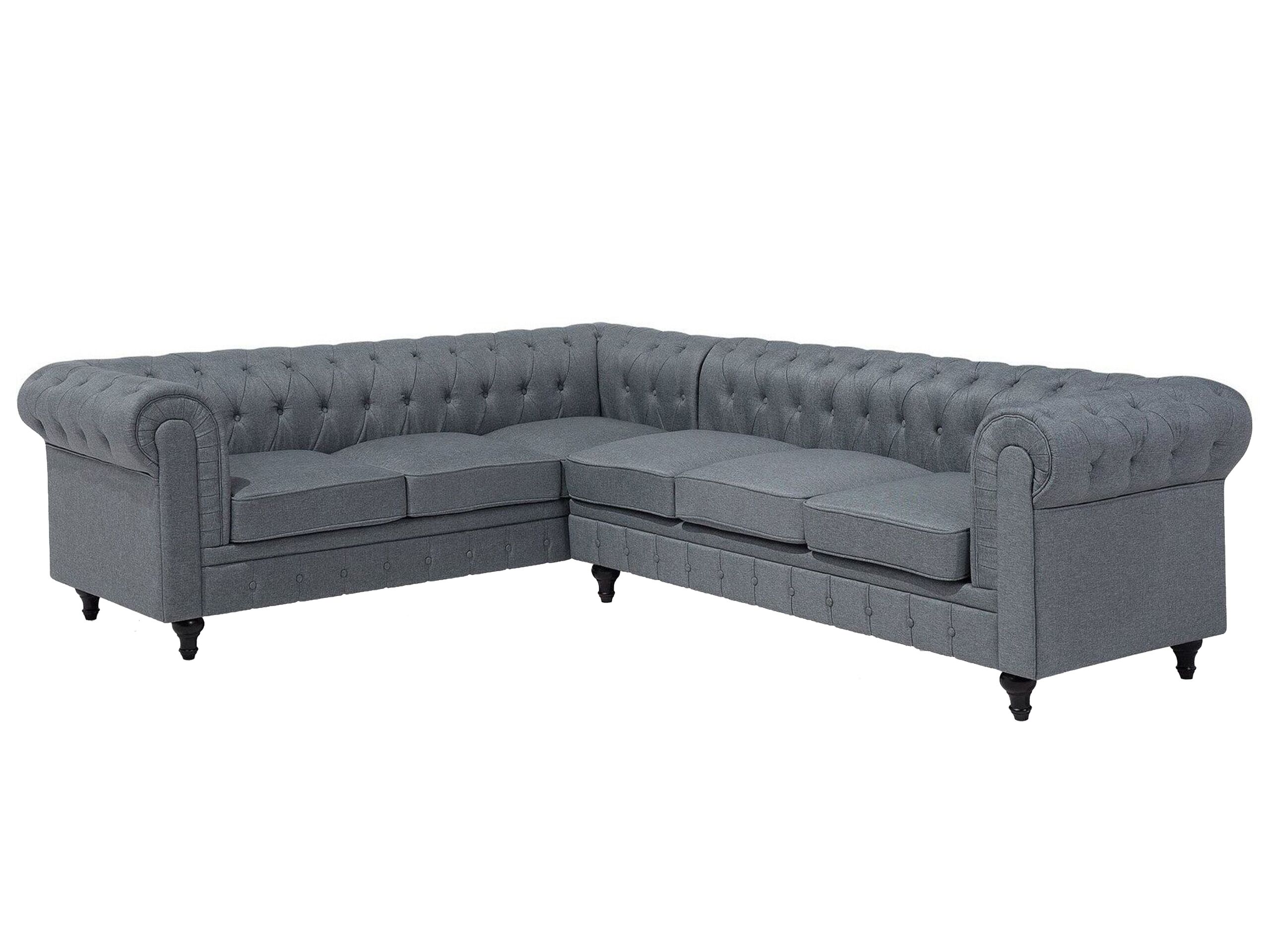 Right Hand Fabric Corner Sofa Grey CHESTERFIELD - Gemini Interiors