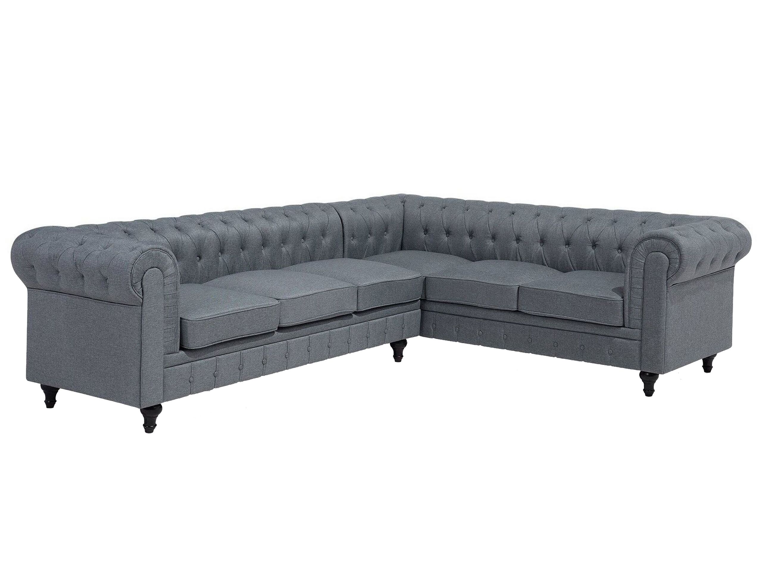Left Hand Fabric Corner Sofa Grey CHESTERFIELD - Gemini Interiors