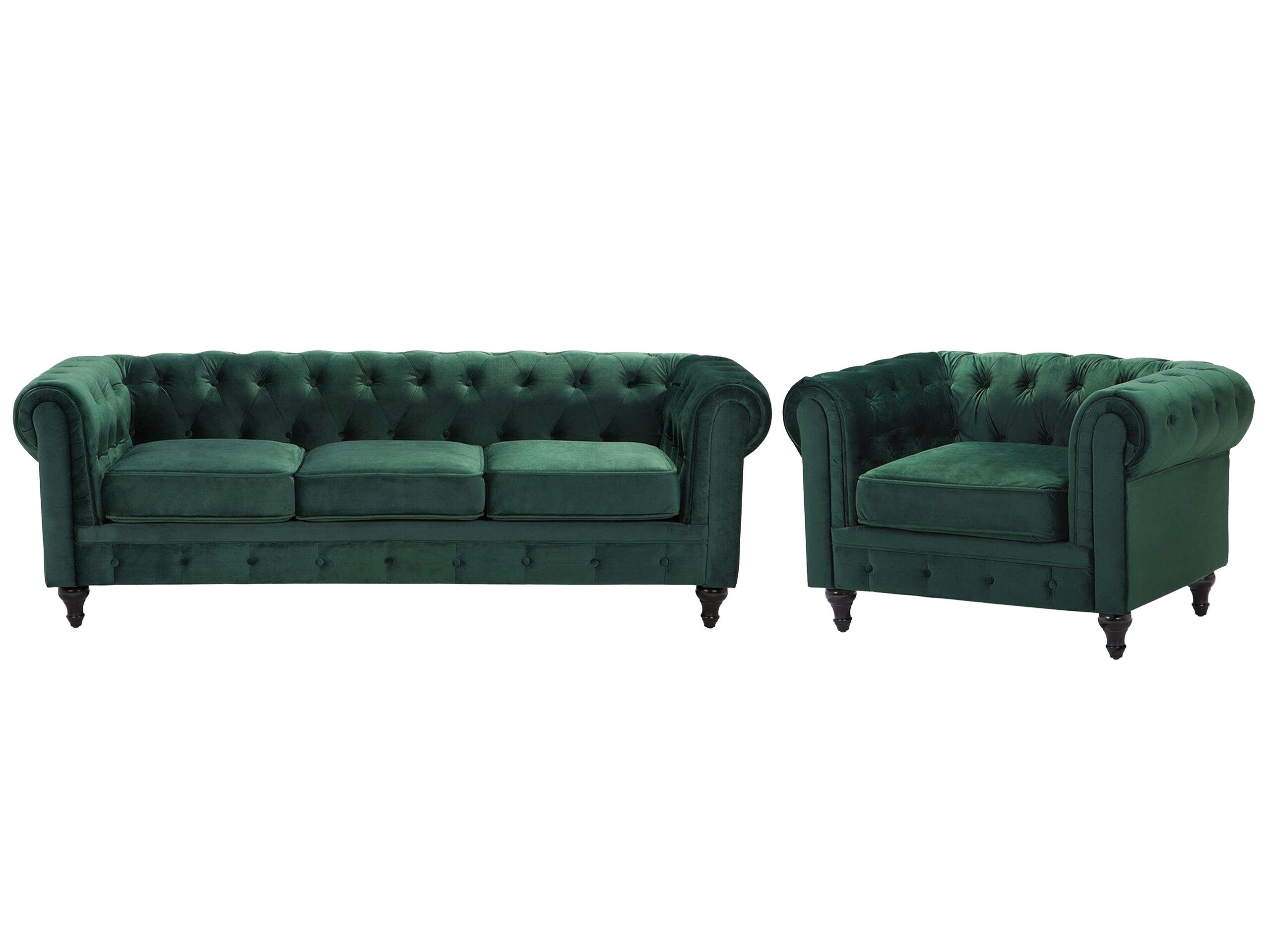 Velvet Living Room Set Green CHESTERFIELD - Gemini Interiors