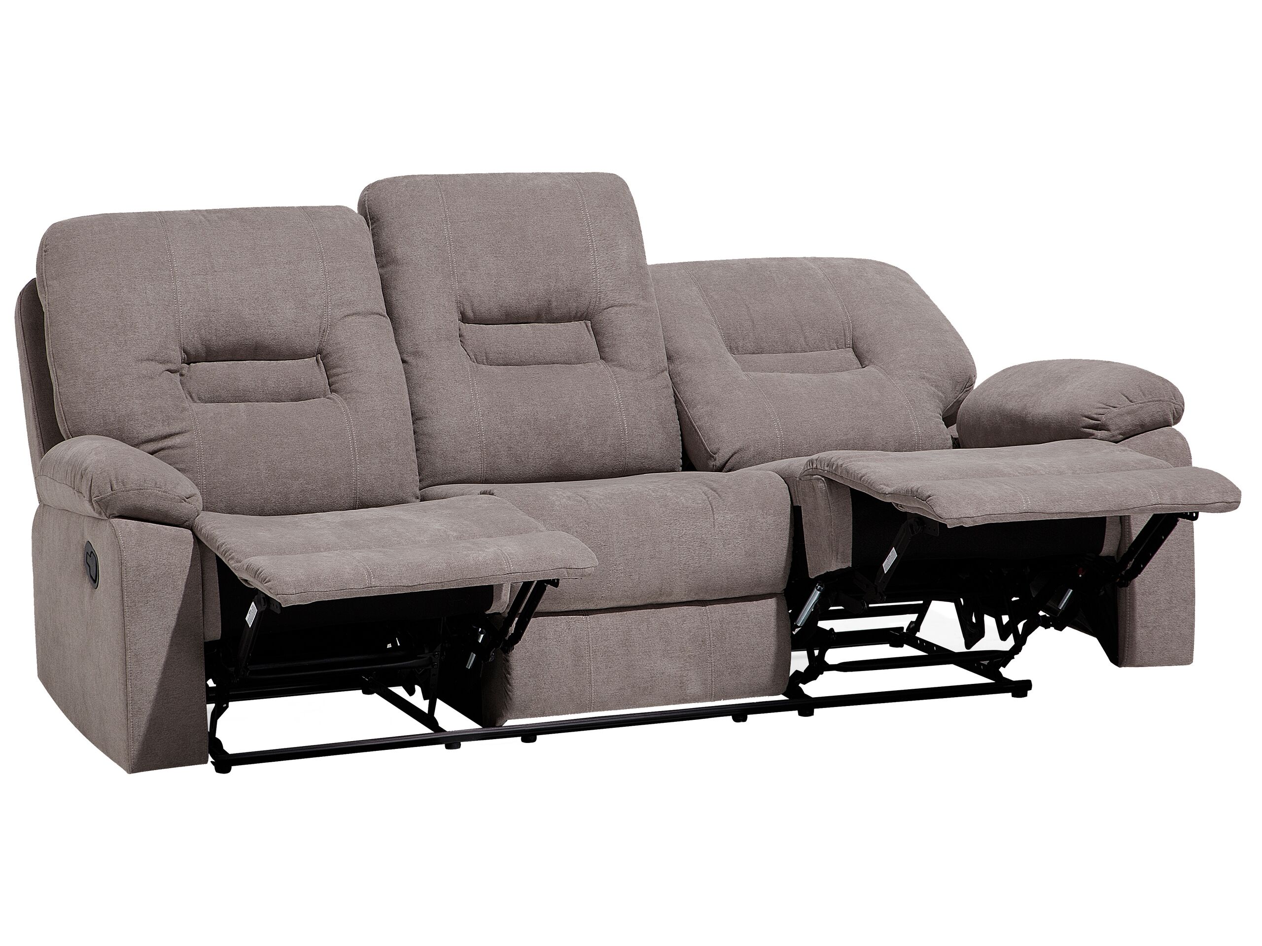 3 Seater Fabric Manual Recliner Sofa Taupe Beige BERGEN - Gemini Interiors