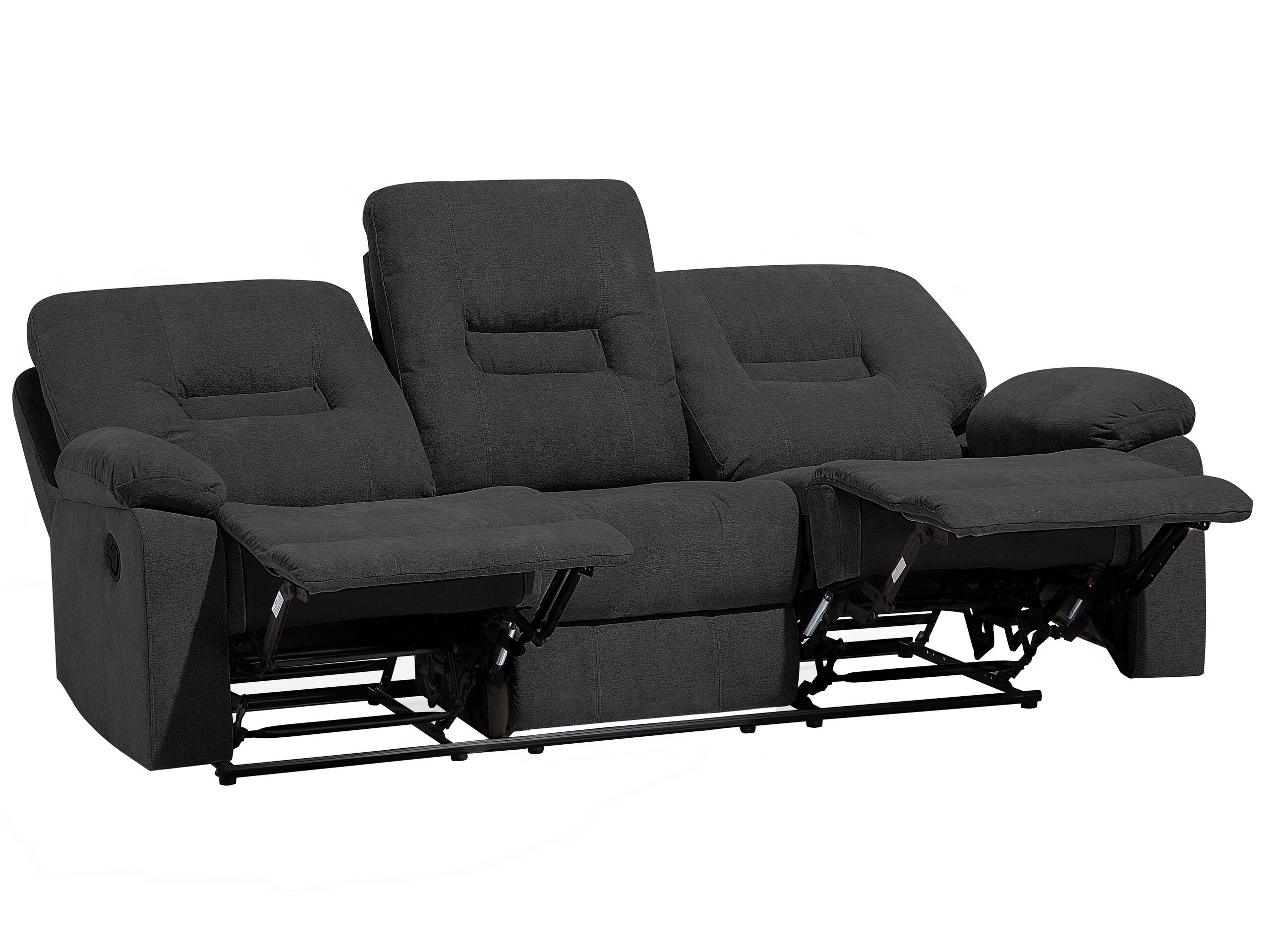 3 Seater Fabric Manual Recliner Sofa Grey BERGEN - Gemini Interiors