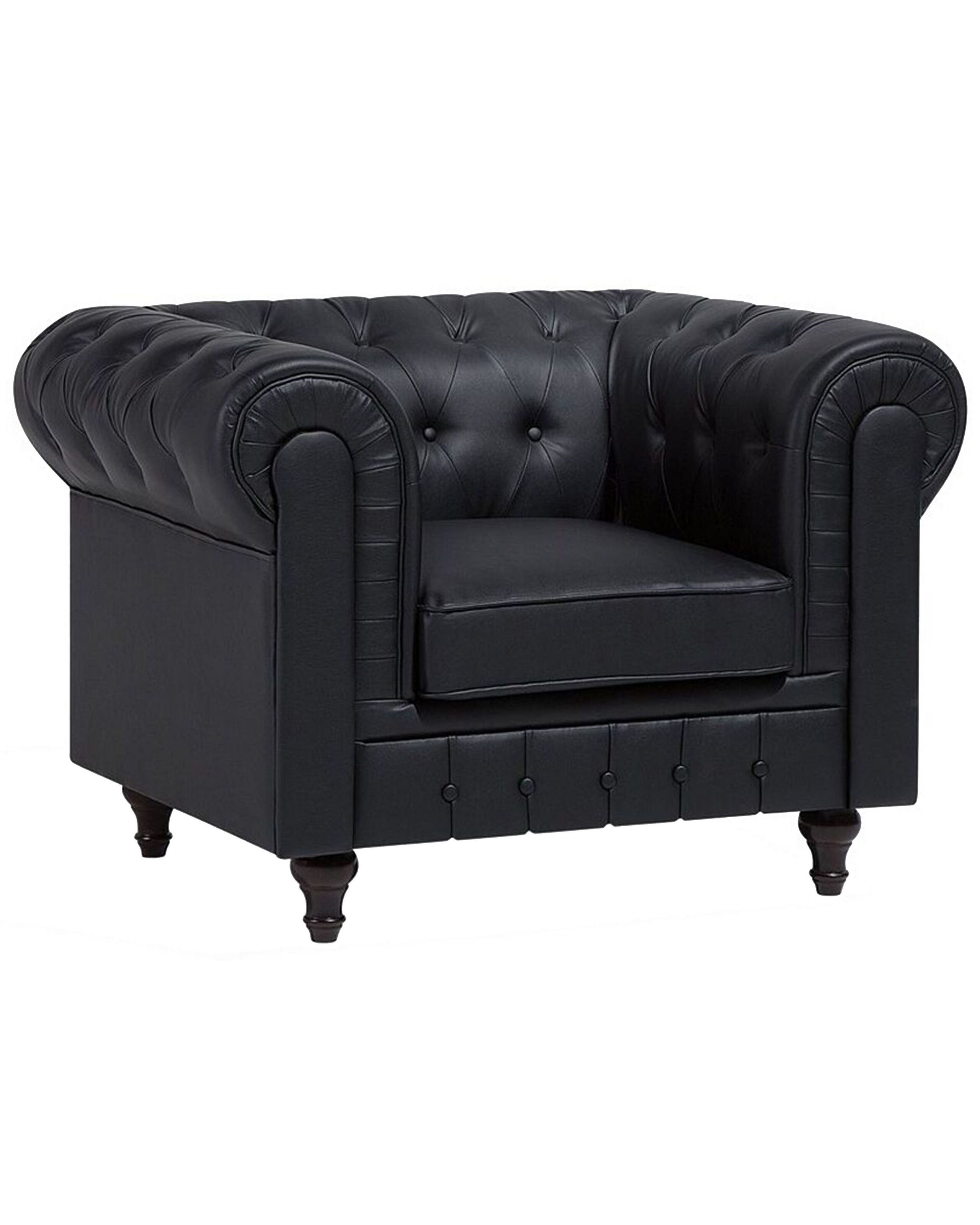 Faux Leather Armchair Black CHESTERFIELD Big - Gemini Interiors