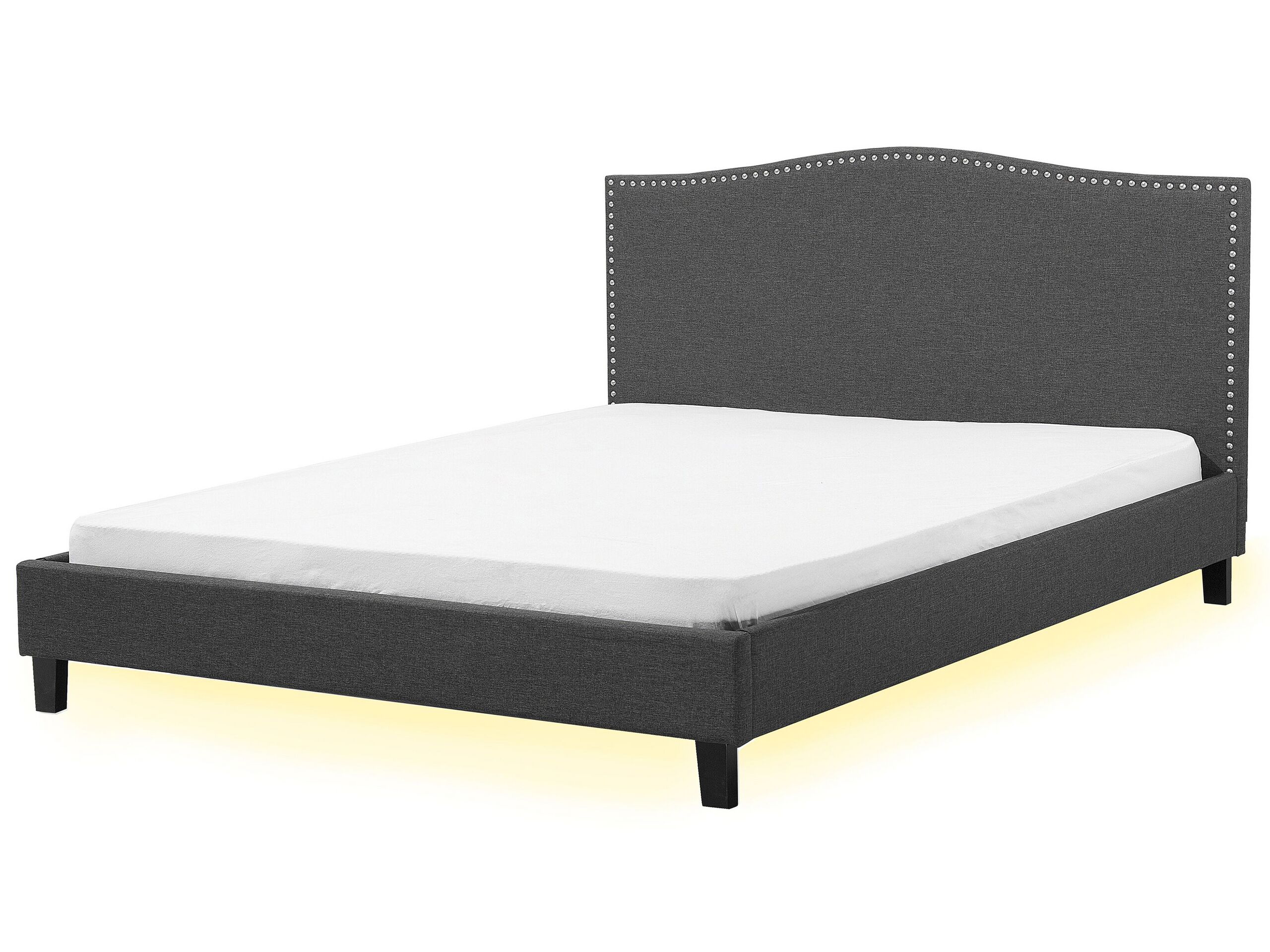 Fabric EU Super King Bed White LED Grey MONTPELLIER - Gemini Interiors
