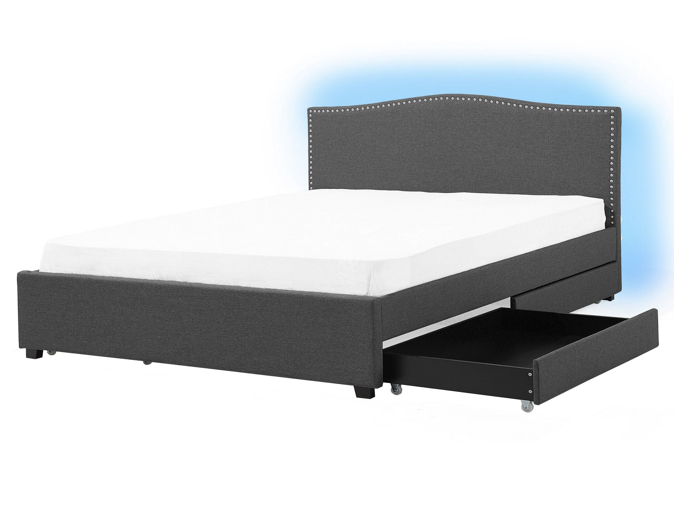 Fabric EU King Size Bed Multicolour LED with Storage Grey MONTPELLIER - Gemini Interiors