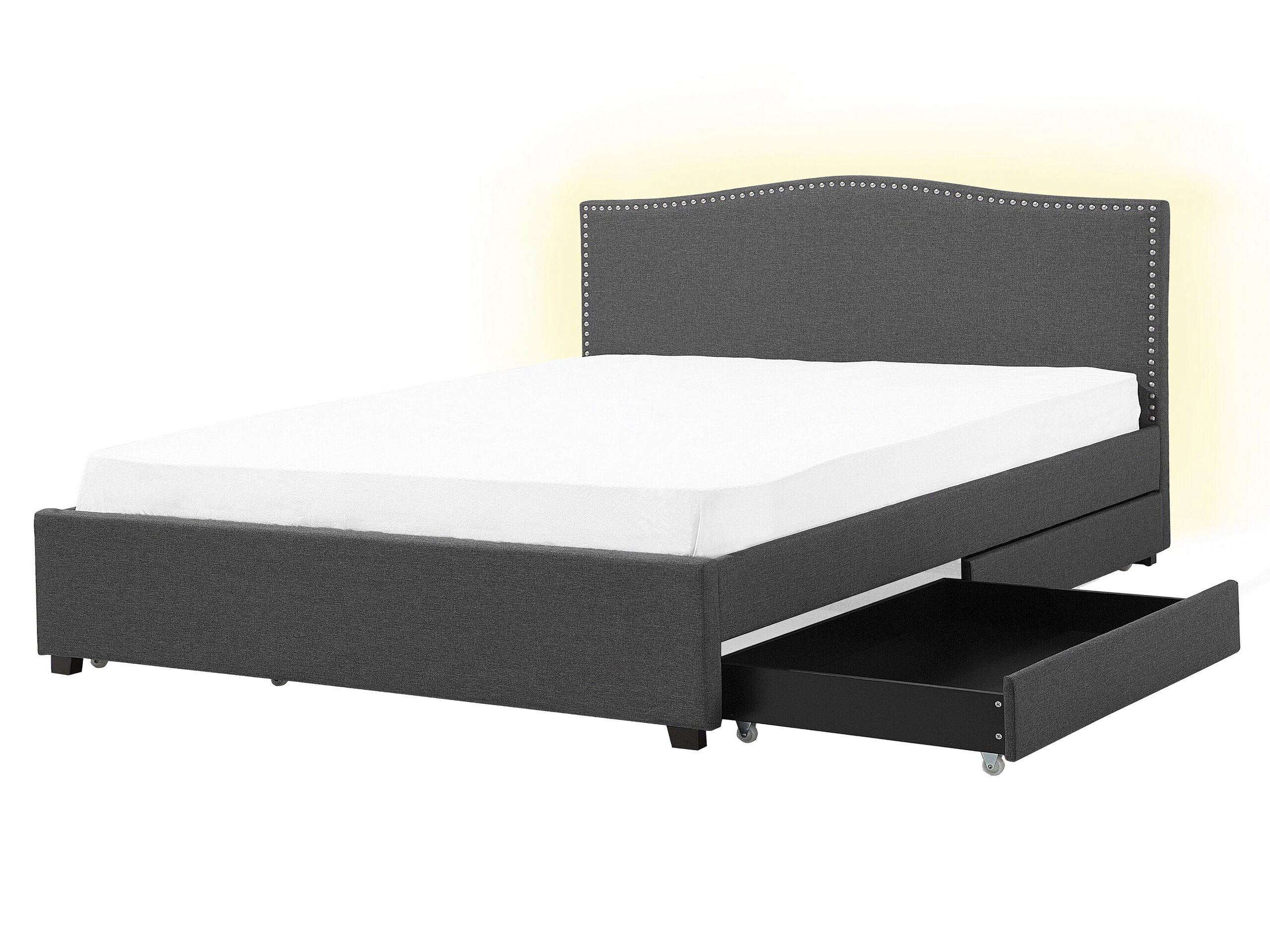 Fabric EU King Size Bed White LED with Storage Grey MONTPELLIER - Gemini Interiors