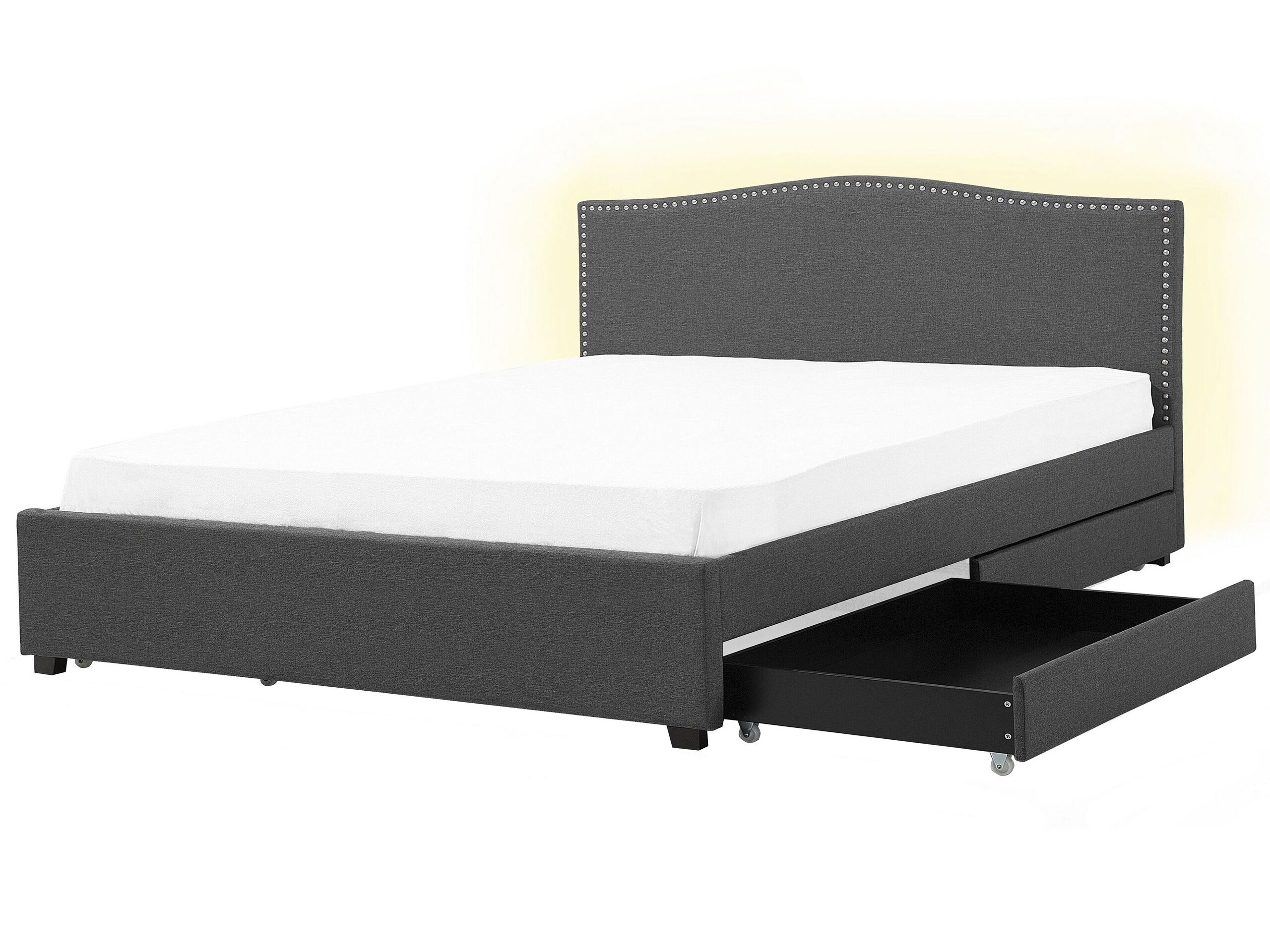 Fabric EU Super King Bed White LED with Storage Grey MONTPELLIER - Gemini Interiors