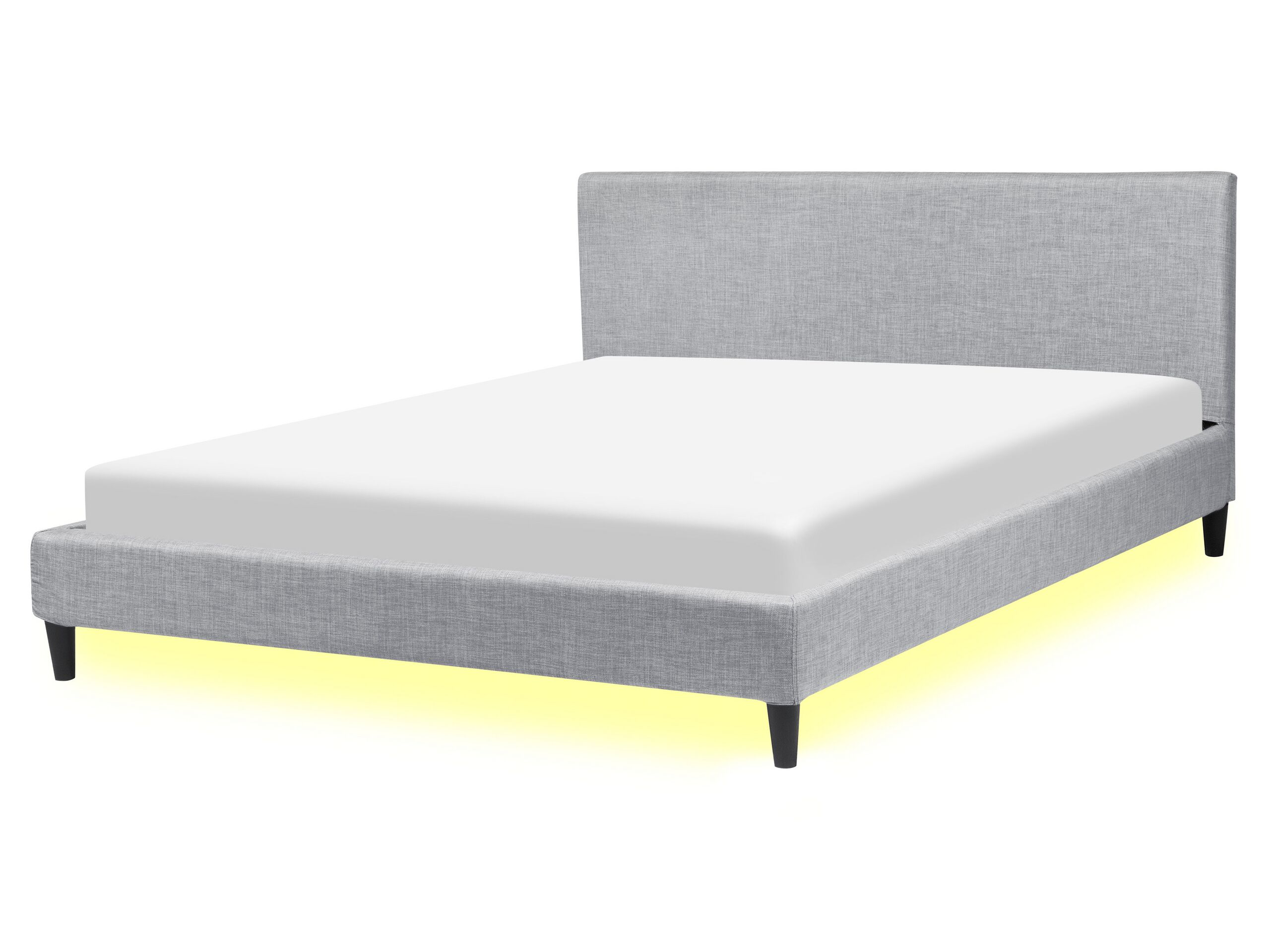 Fabric EU King Size Bed White LED Light Grey FITOU - Gemini Interiors