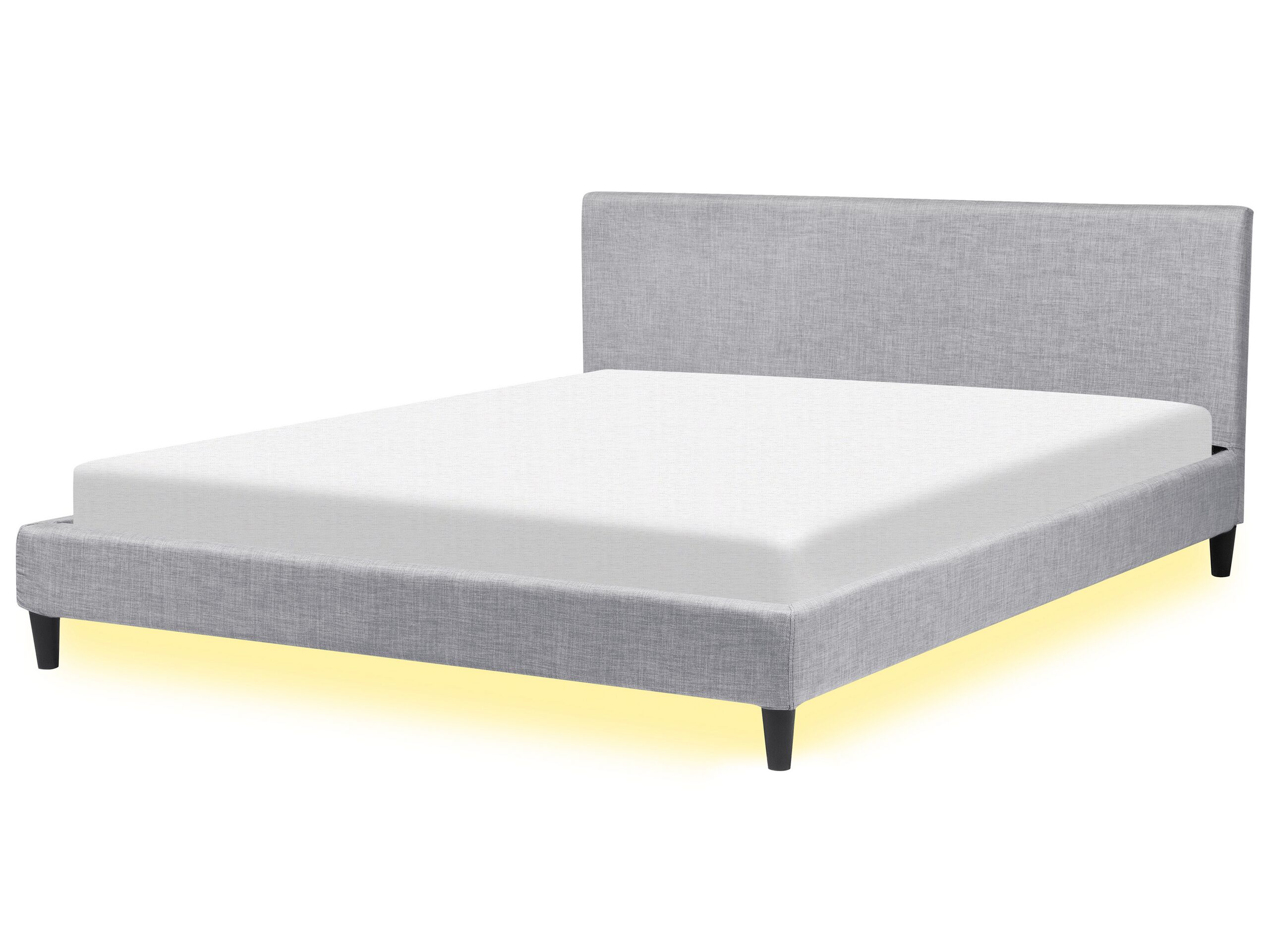 Fabric EU Super King Size Bed White LED Light Grey FITOU - Gemini Interiors