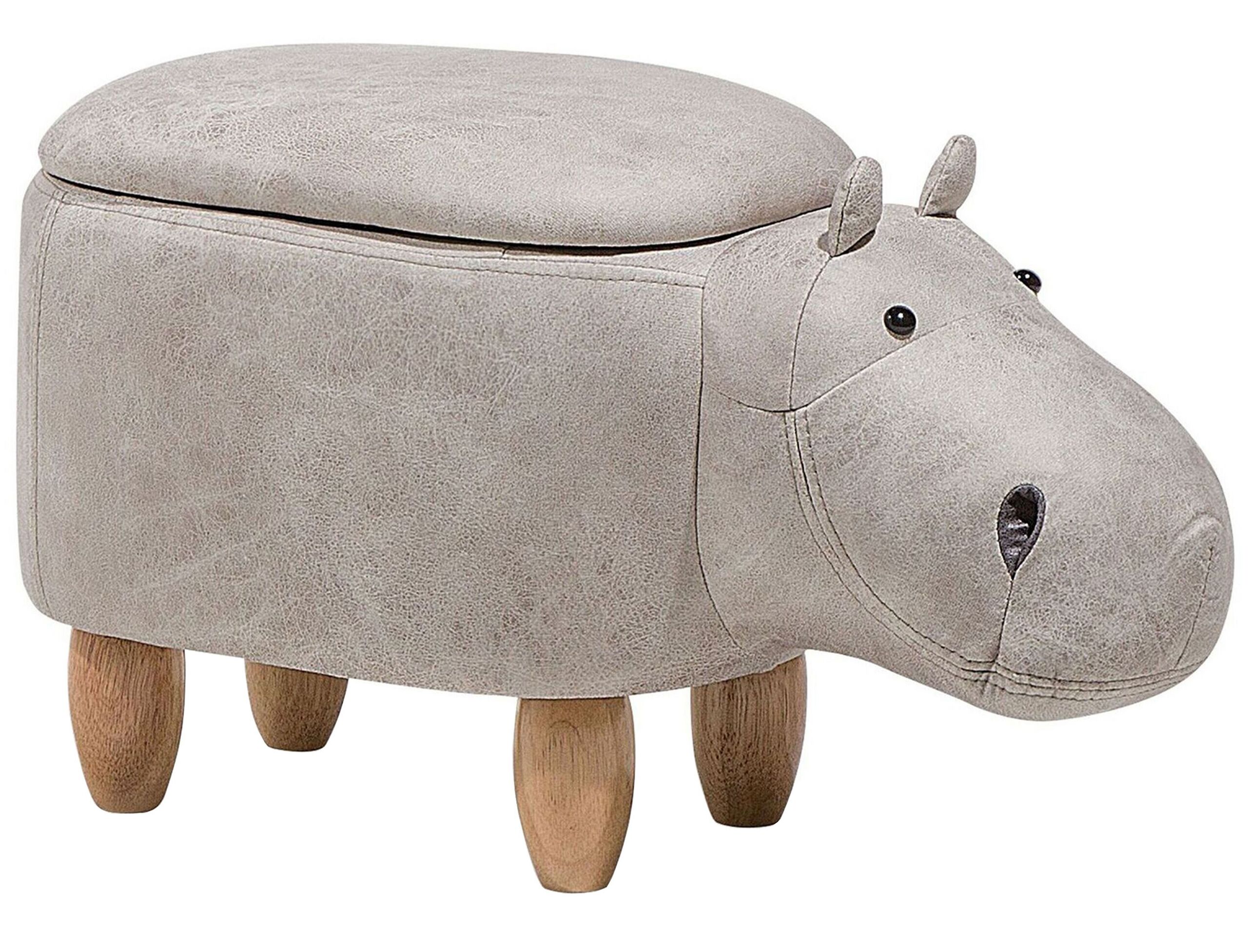 Faux Leather Storage Animal Stool Light Grey HIPPO - Gemini Interiors