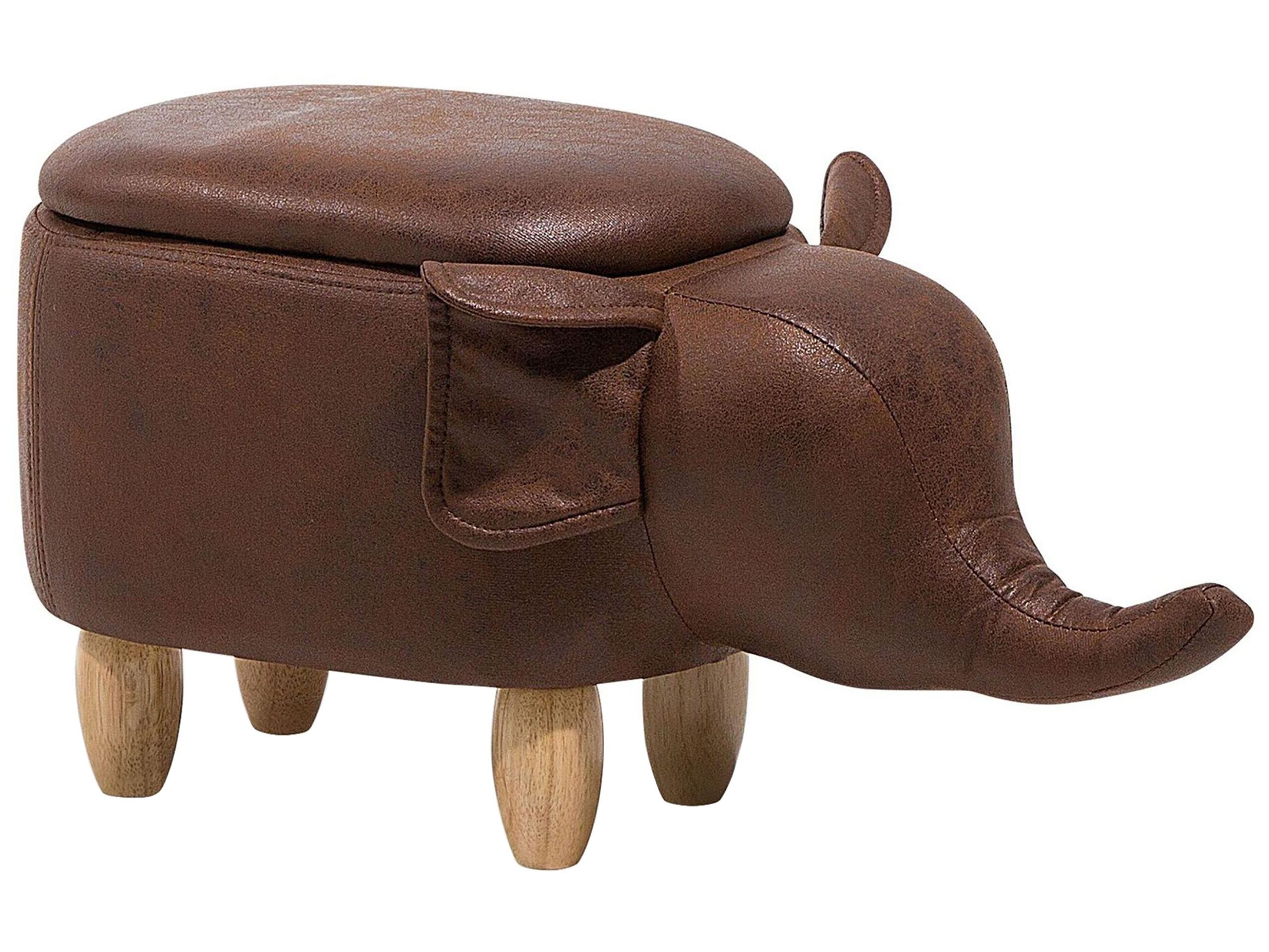 Faux Leather Storage Animal Stool Brown ELEPHANT - Gemini Interiors