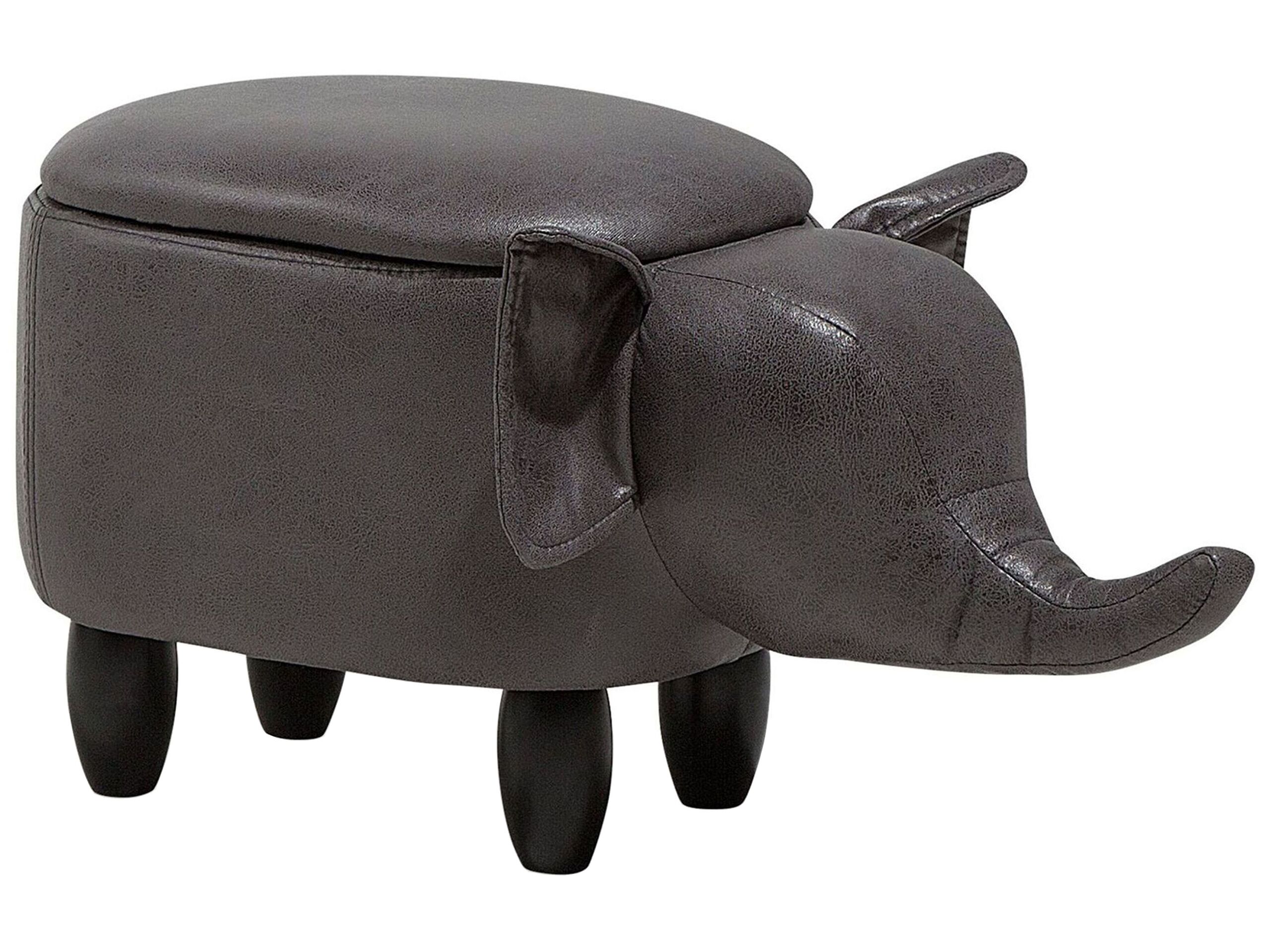 Faux Leather Storage Animal Stool Dark Grey ELEPHANT - Gemini Interiors