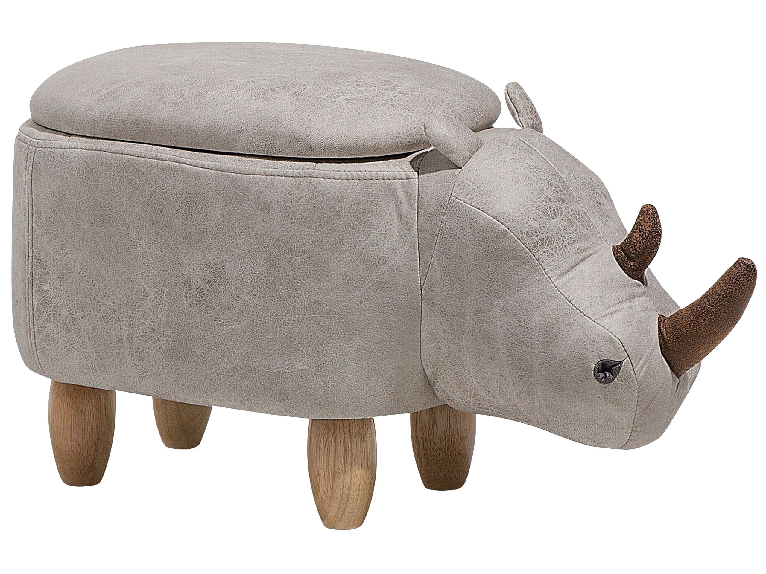 Faux Leather Storage Animal Stool Light Grey RHINO - Gemini Interiors