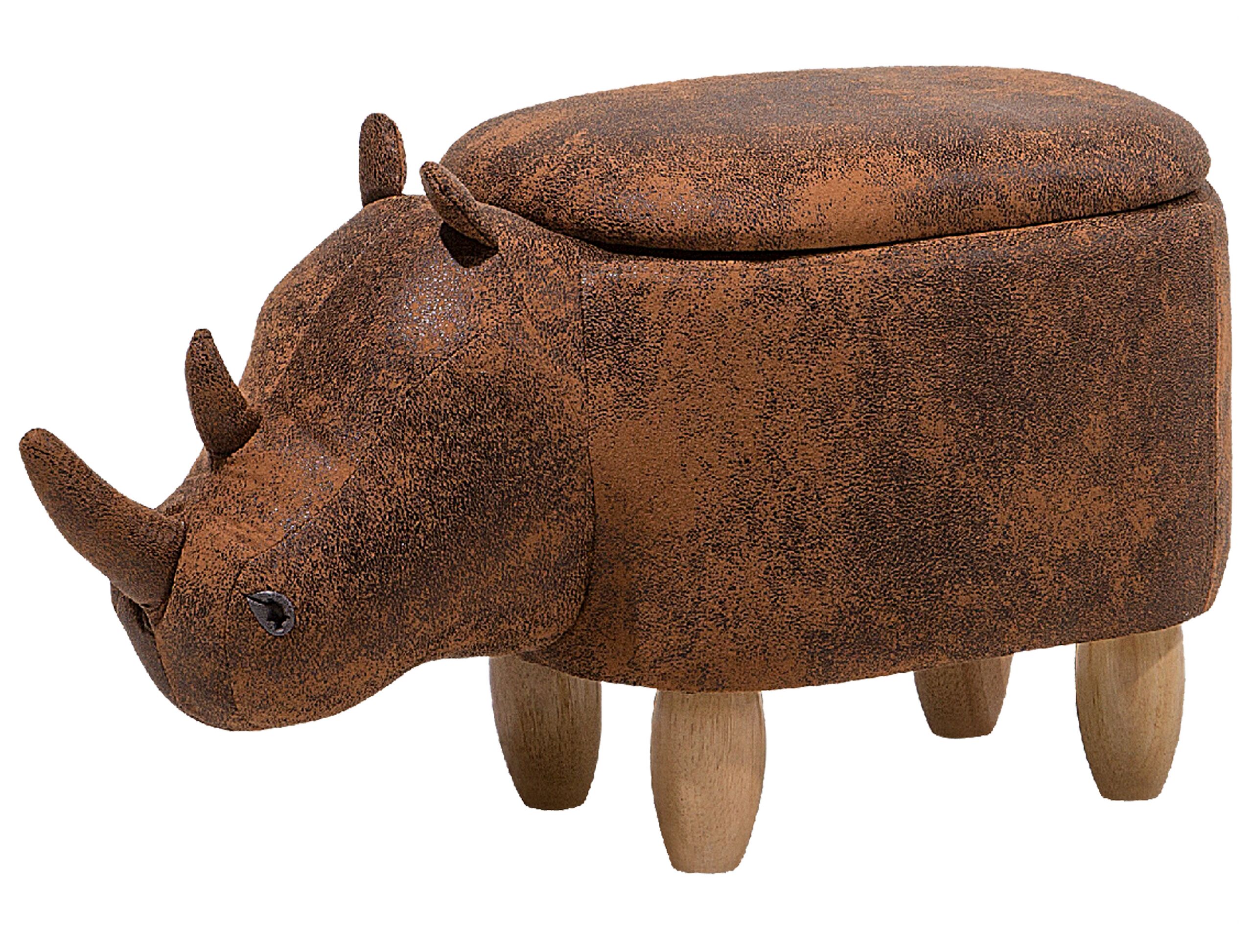 Faux Leather Storage Animal Stool Brown RHINO - Gemini Interiors