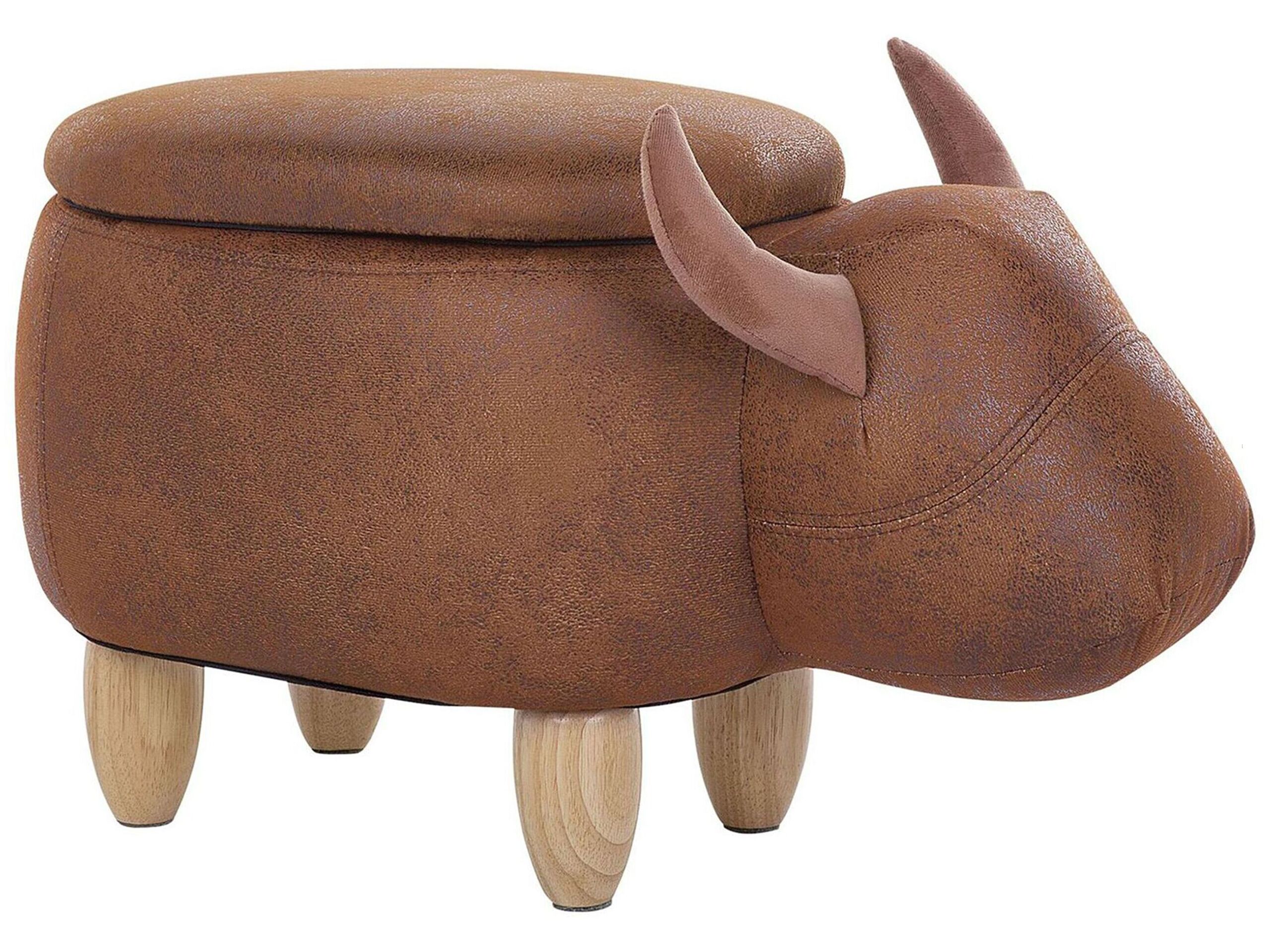 Faux Leather Storage Animal Stool Brown COW - Gemini Interiors