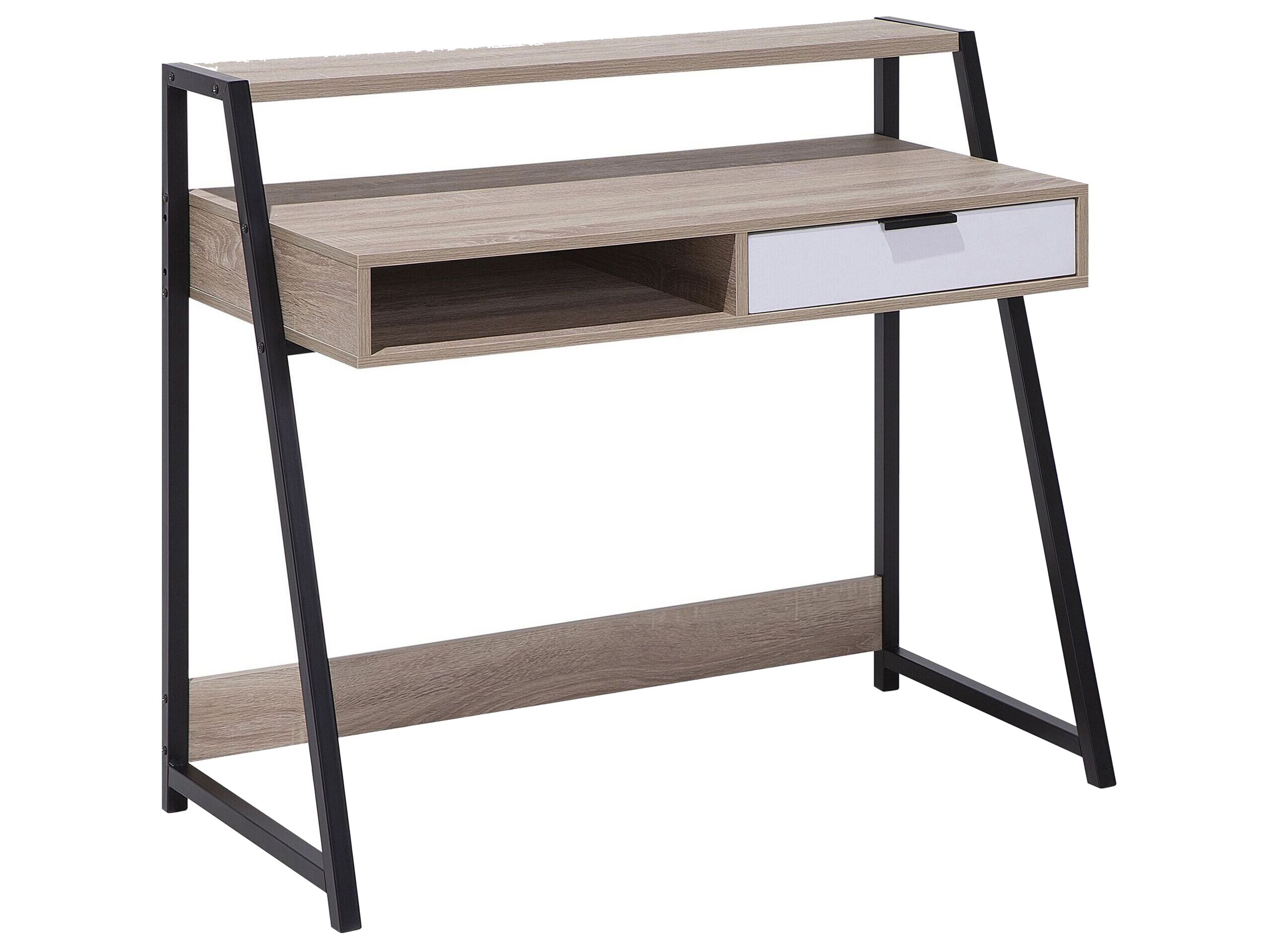 1 Drawer Home Office Desk with Shelves 100 x 50 cm Light Wood CALVIN - Gemini Interiors