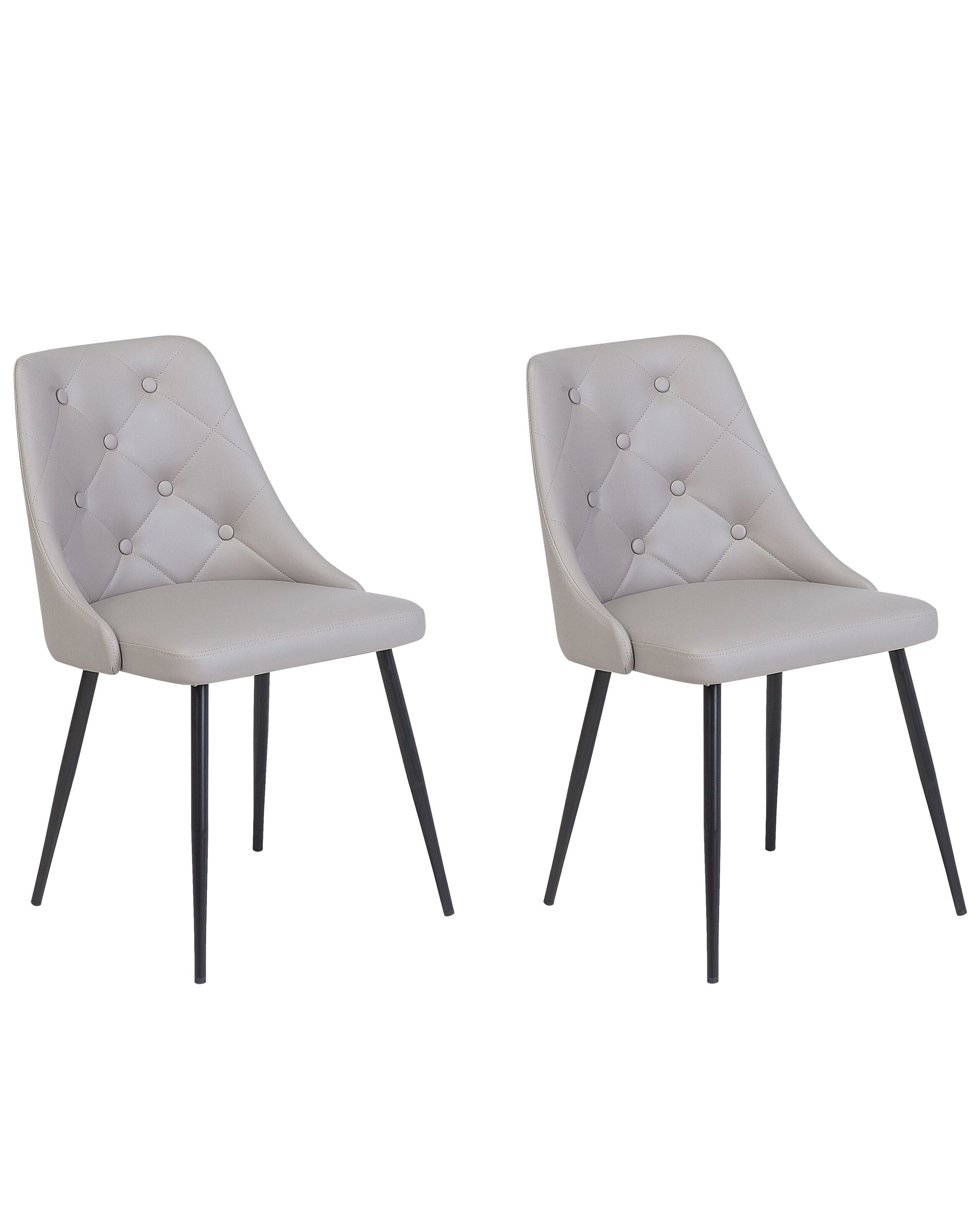 Set of 2 Dining Chairs Faux Leather Grey VALERIE - Gemini Interiors