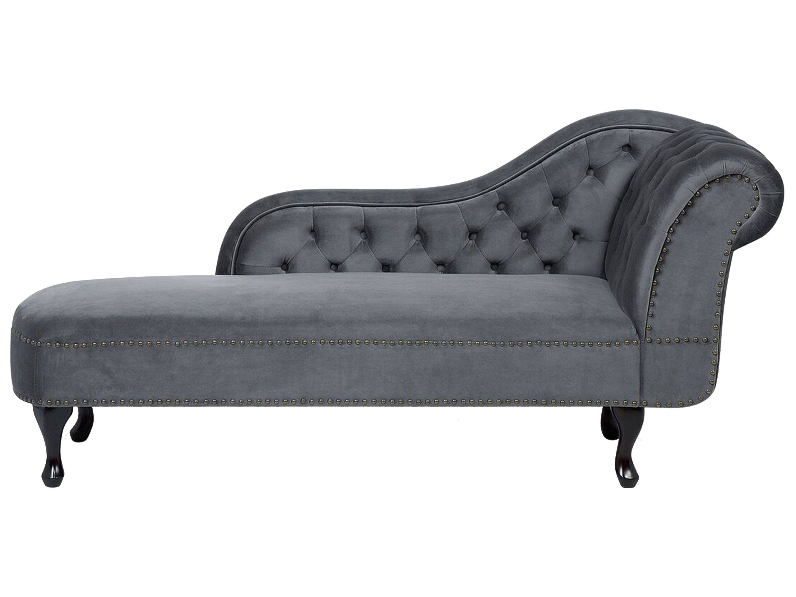 Right Hand Chaise Lounge Velvet Grey NIMES - Gemini Interiors