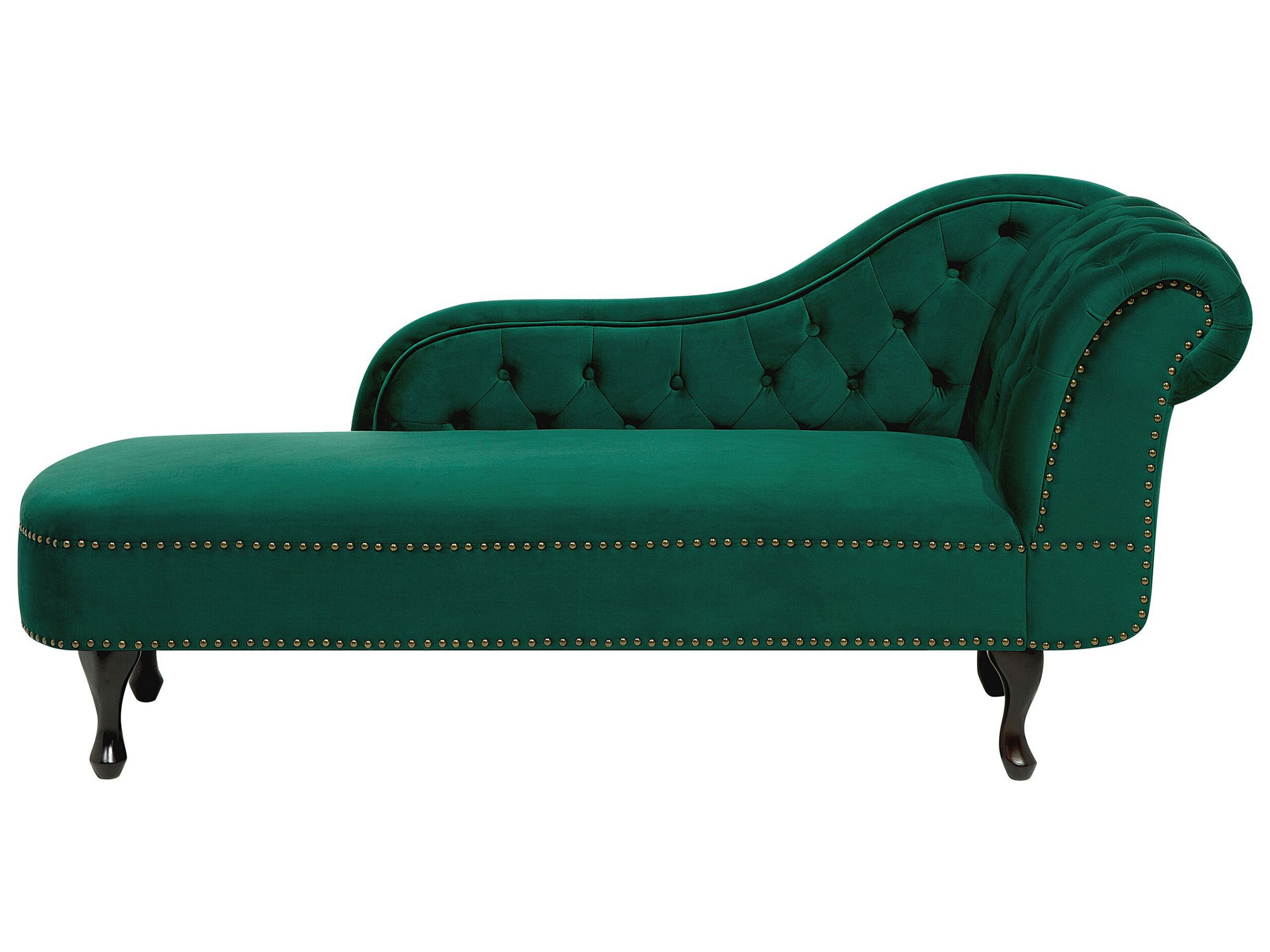 Right Hand Chaise Lounge Velvet Green NIMES - Gemini Interiors