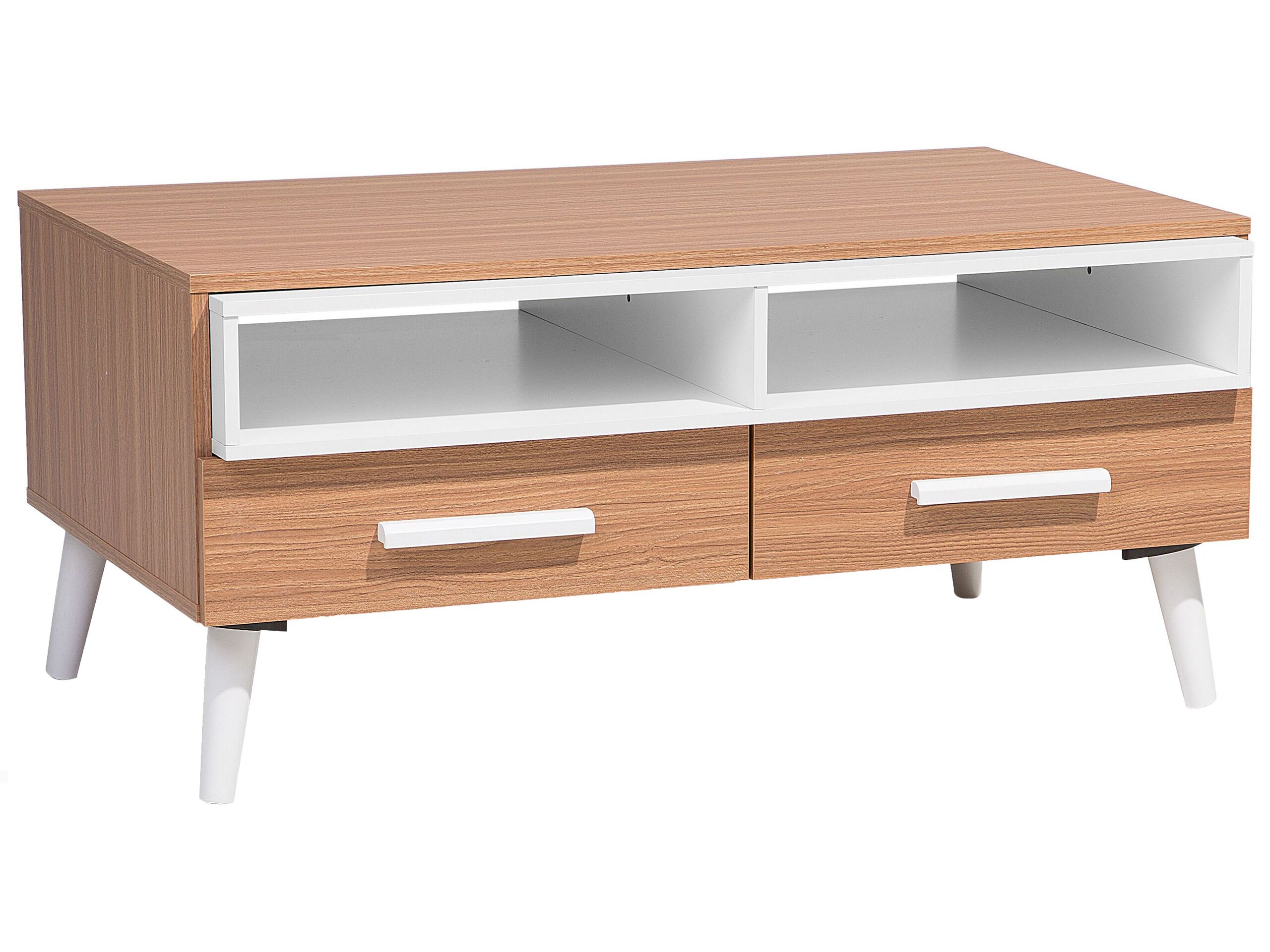 Coffee Table with Drawers Light Wood with White ALLOA - Gemini Interiors