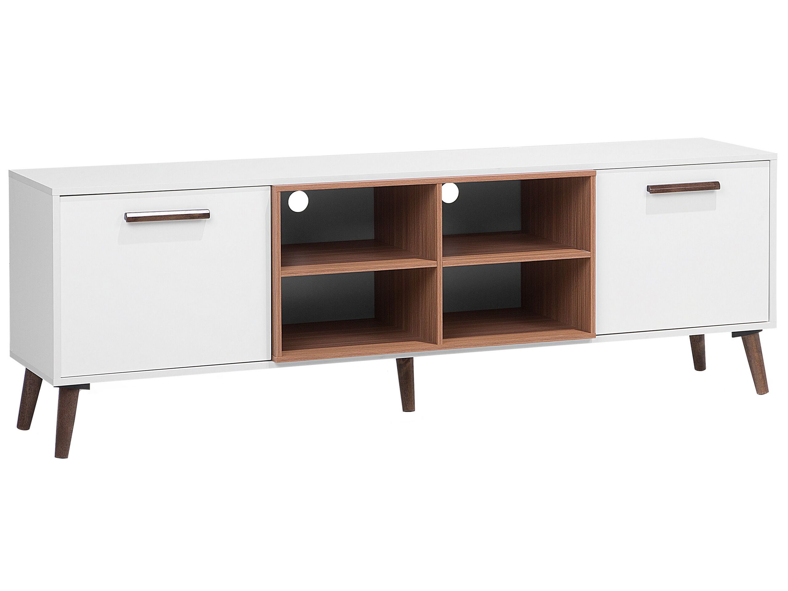TV Stand White with Dark Wood ALLOA - Gemini Interiors