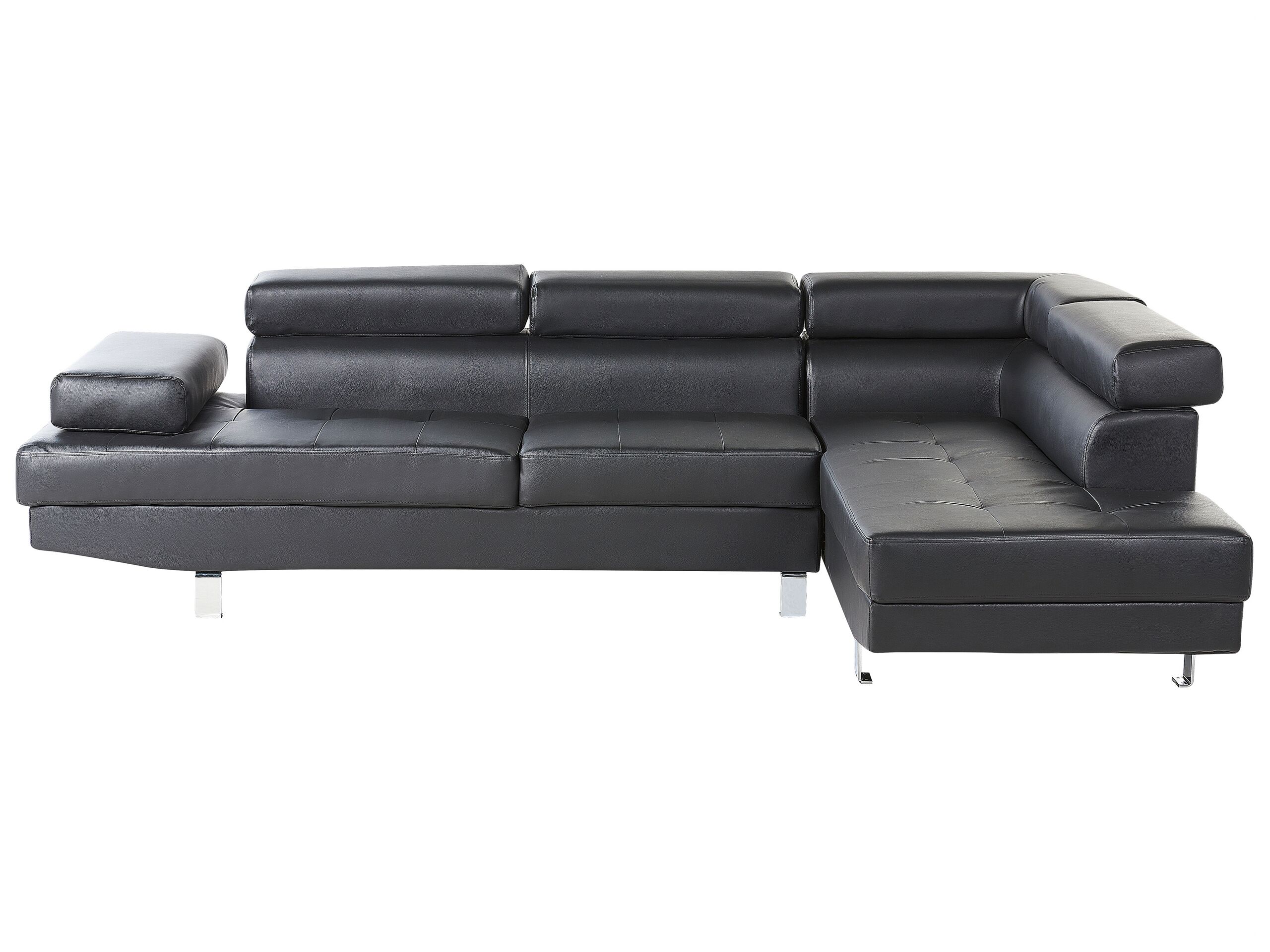 Left Hand Faux Leather Corner Sofa Black NORREA - Gemini Interiors