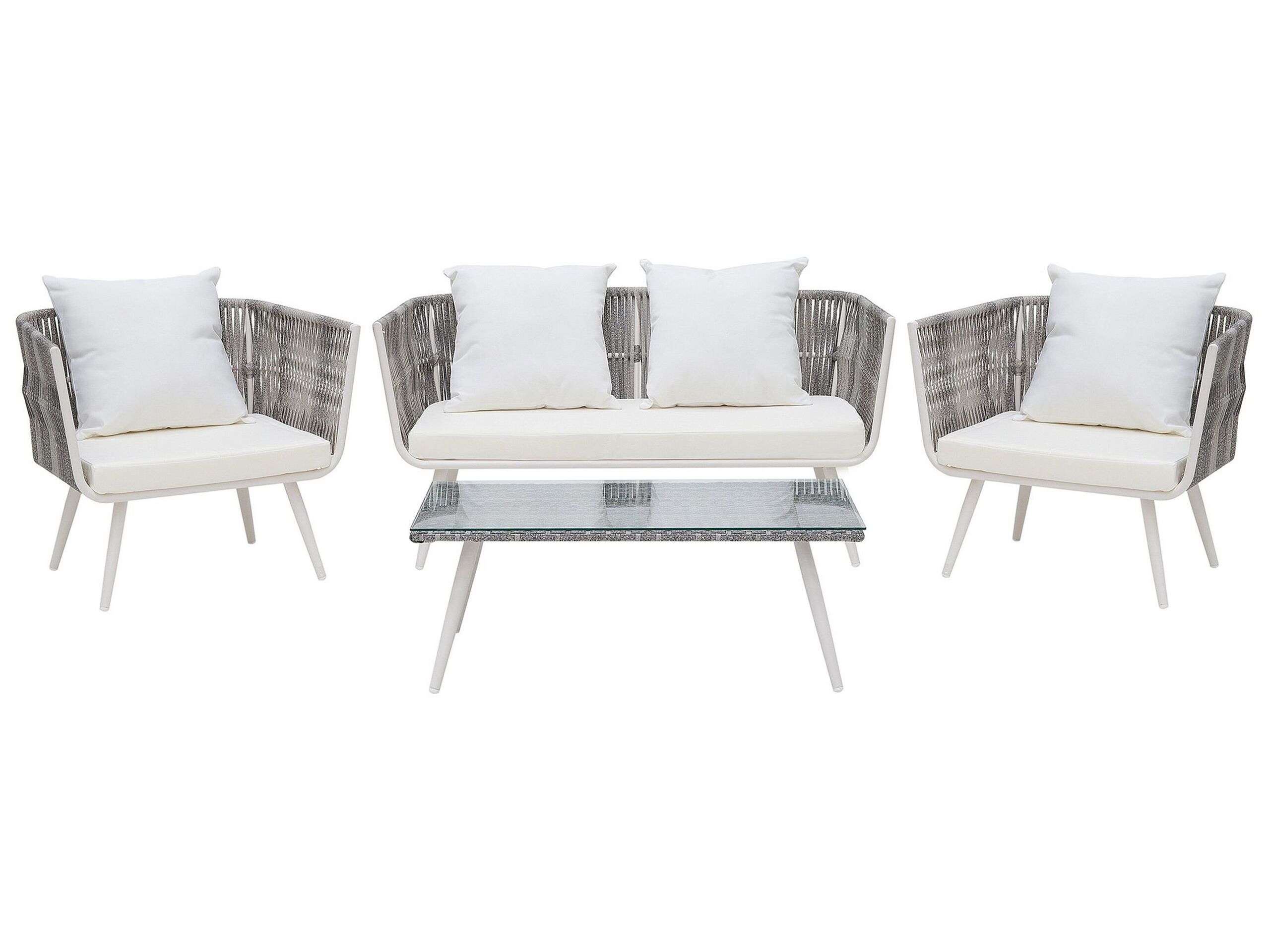 4 Seater PE Rattan Garden Sofa Set Off-White RAGUSA - Gemini Interiors