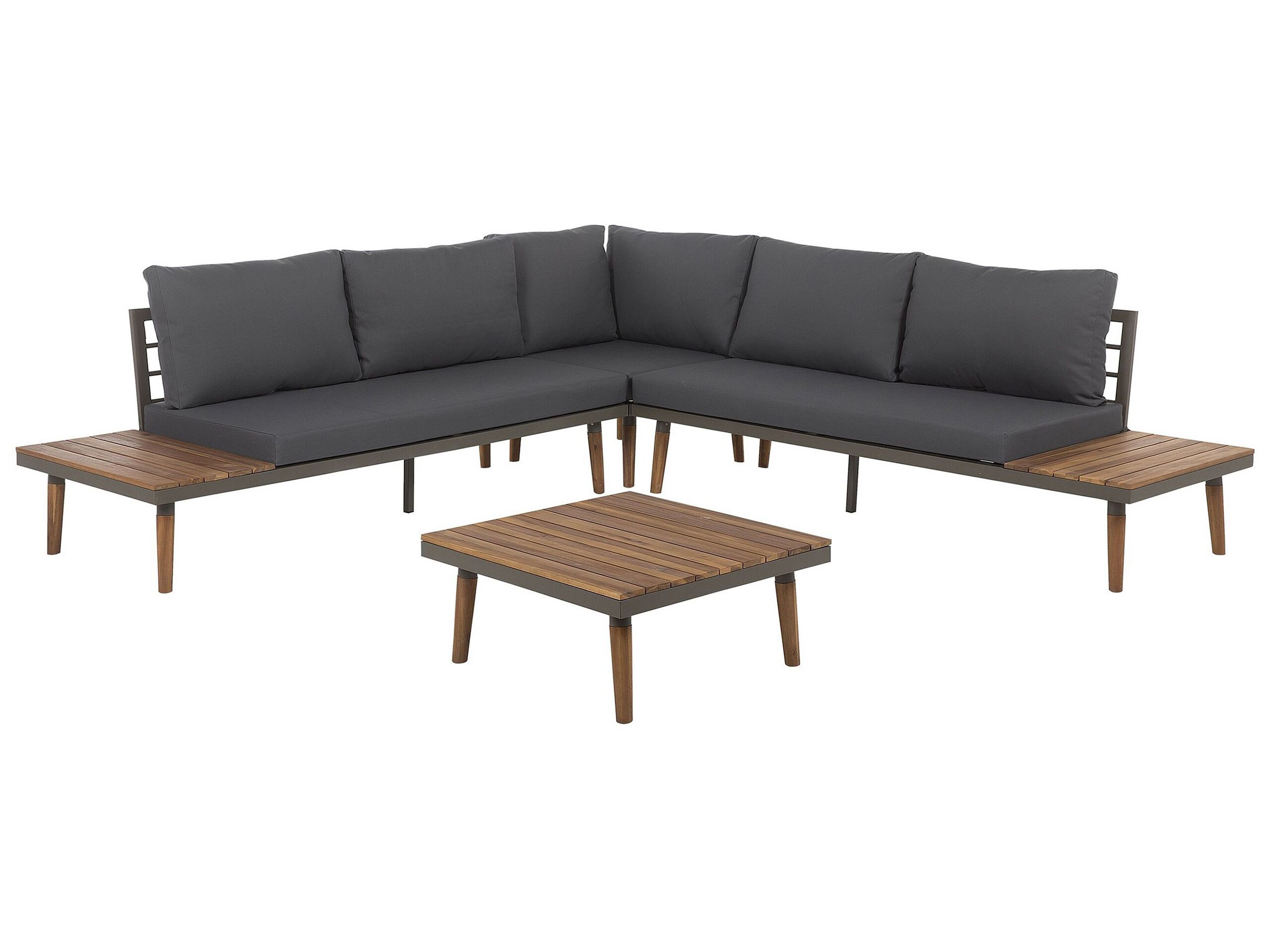 5 Seater Acacia Wood Garden Corner Sofa Set Grey CORATO - Gemini Interiors