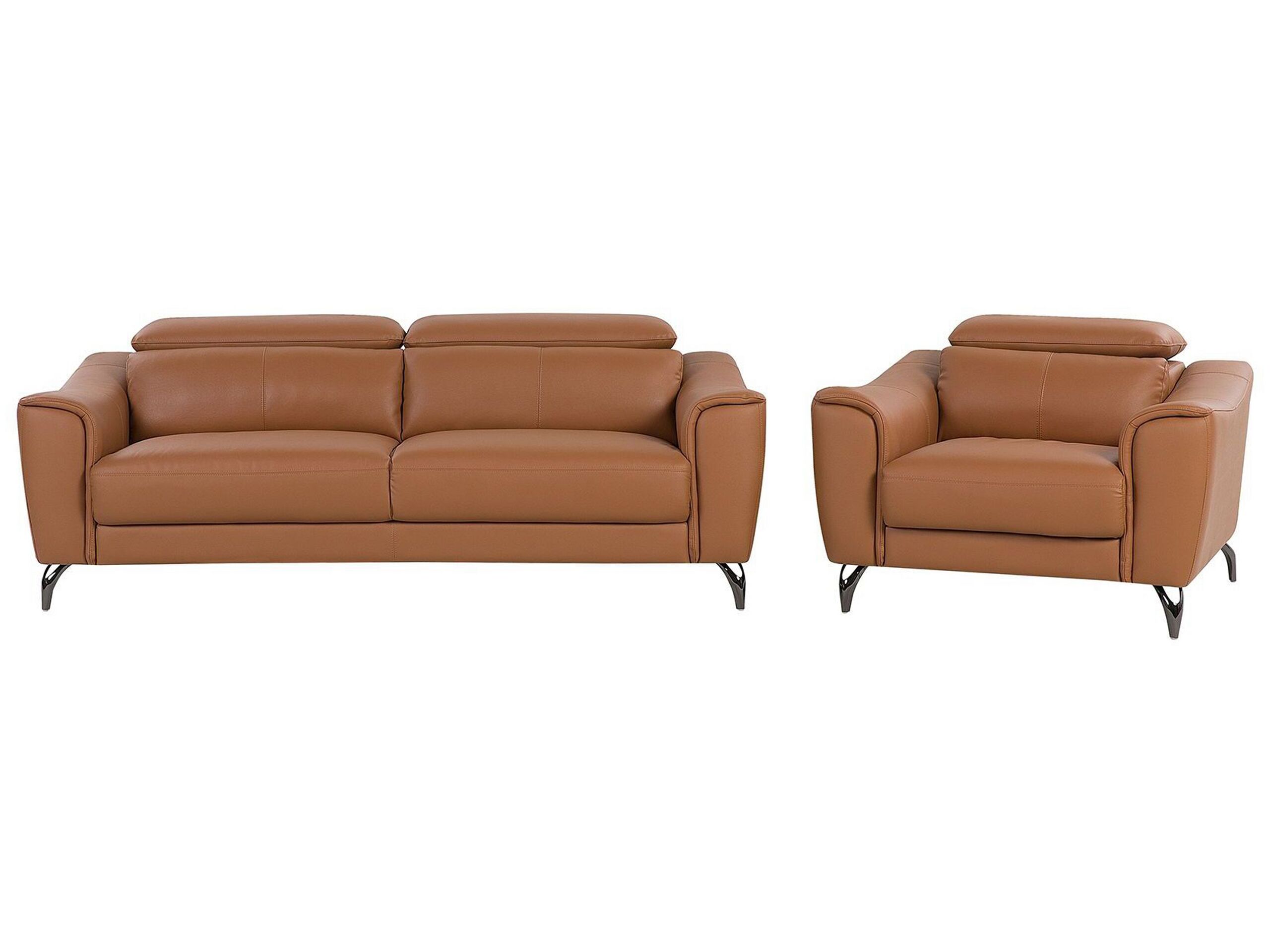 Leather Living Room Set Golden Brown NARWIK - Gemini Interiors