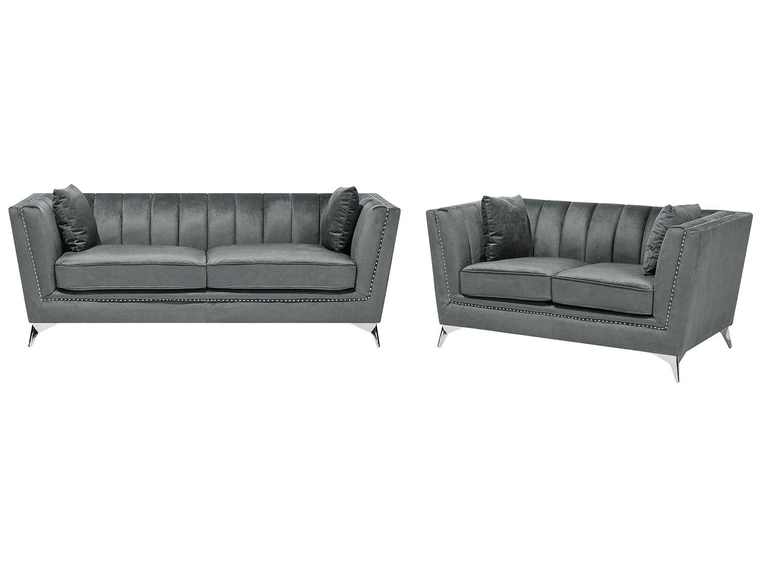 Velvet Sofa Set Grey GAULA - Gemini Interiors