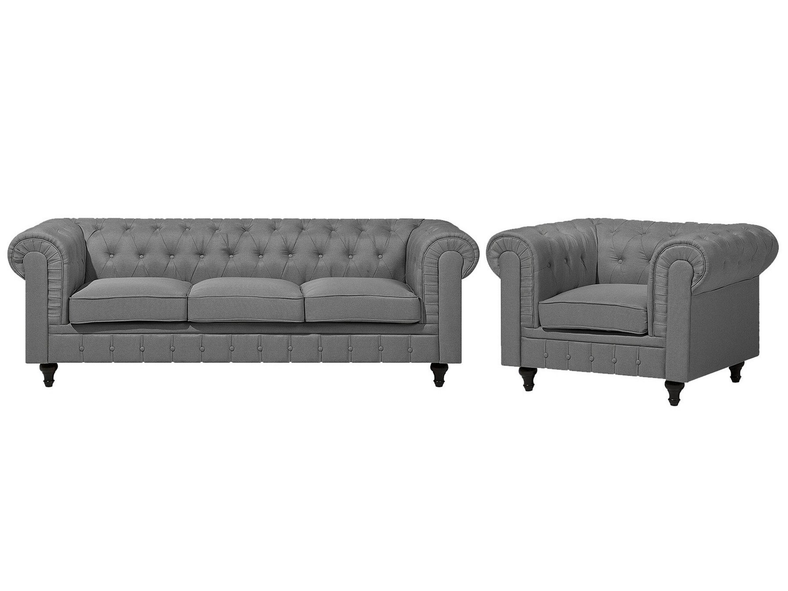 Fabric Living Room Set Grey CHESTERFIELD Big - Gemini Interiors