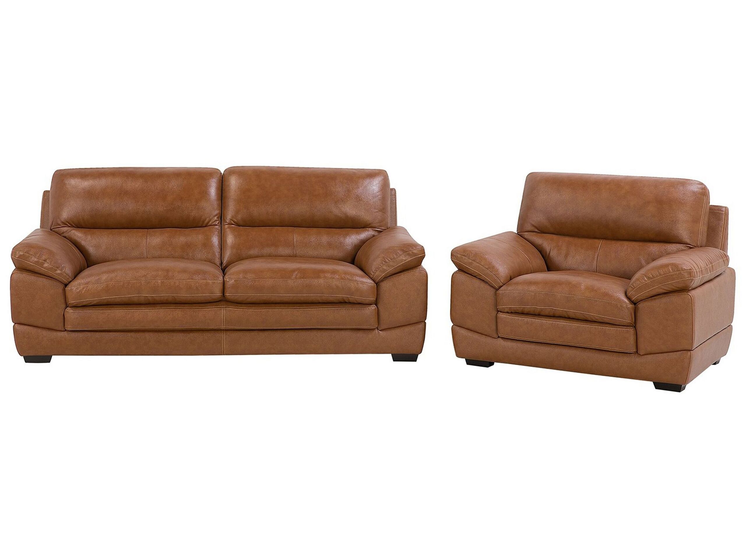 Leather Living Room Set Golden Brown HORTEN - Gemini Interiors