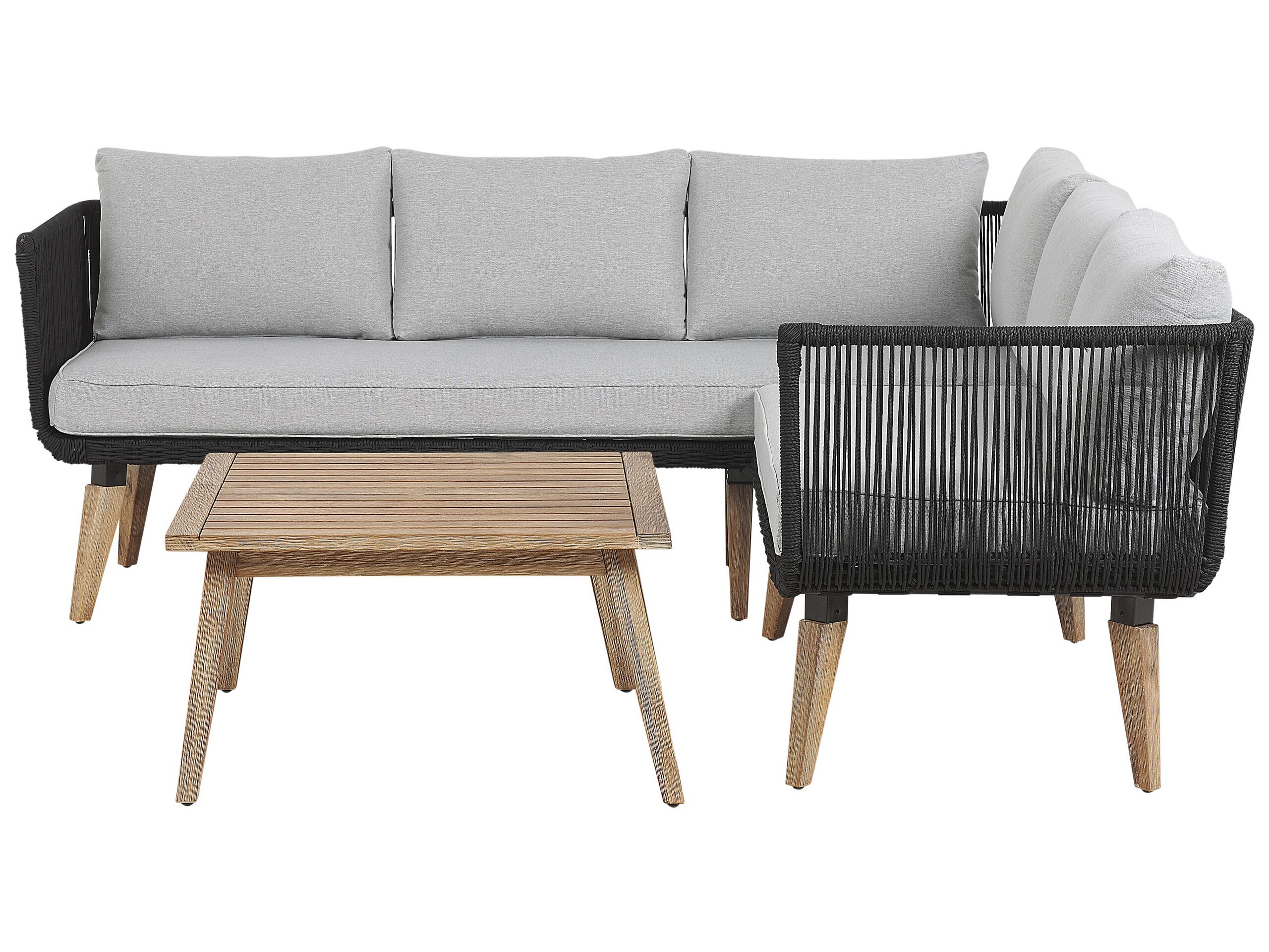5 Seater Acacia Wood Garden Corner Sofa Set Black ALCAMO - Gemini Interiors