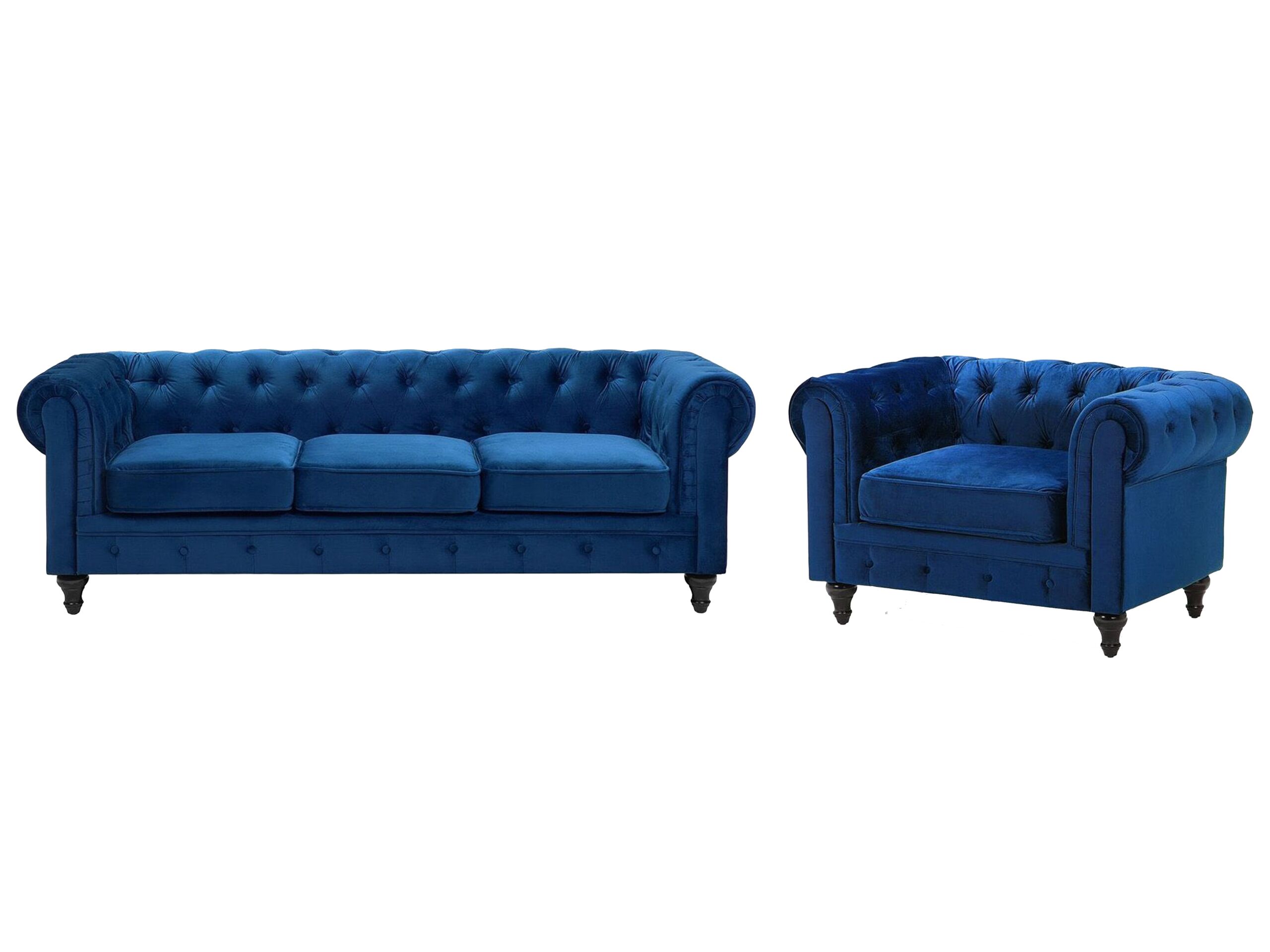 Velvet Living Room Set Navy Blue CHESTERFIELD - Gemini Interiors