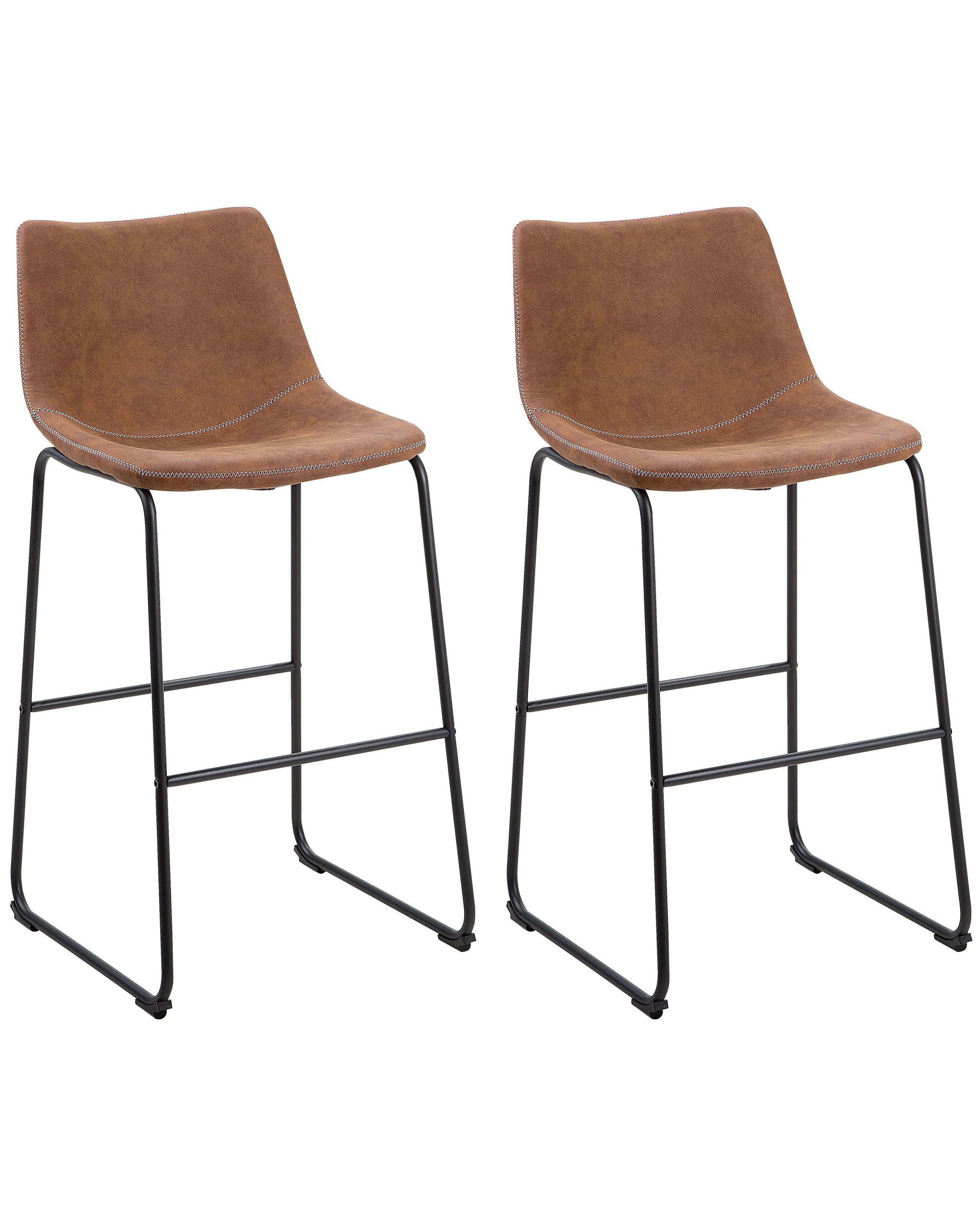 Set of 2 Fabric Bar Chairs Brown FRANKS - Gemini Interiors